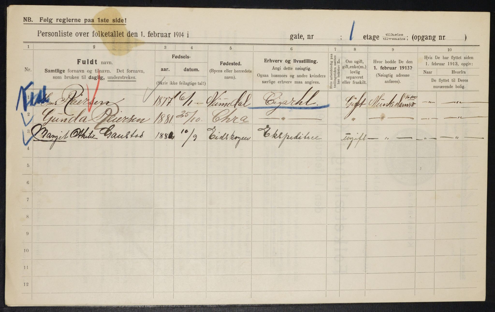 OBA, Municipal Census 1914 for Kristiania, 1914, p. 67916