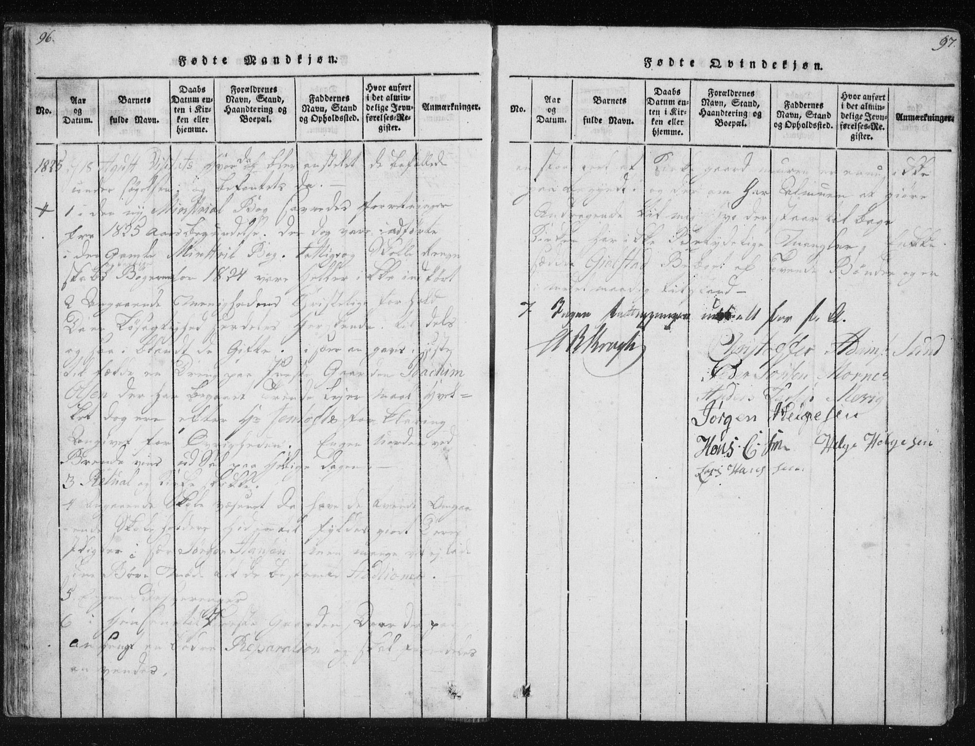 Ministerialprotokoller, klokkerbøker og fødselsregistre - Nordland, AV/SAT-A-1459/805/L0096: Parish register (official) no. 805A03, 1820-1837, p. 96-97
