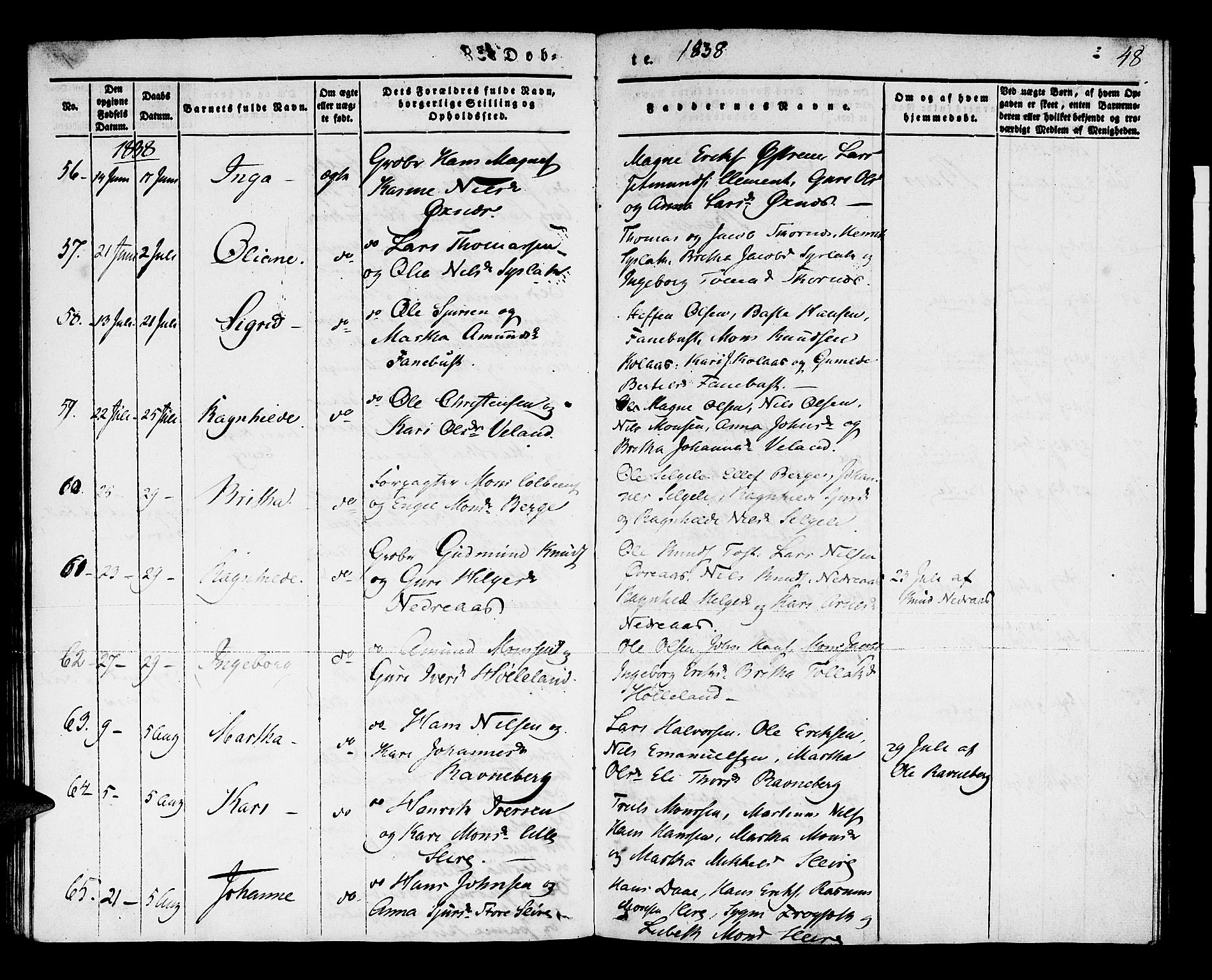 Lindås Sokneprestembete, AV/SAB-A-76701/H/Haa/Haaa/L0009: Parish register (official) no. A 9, 1835-1841, p. 48