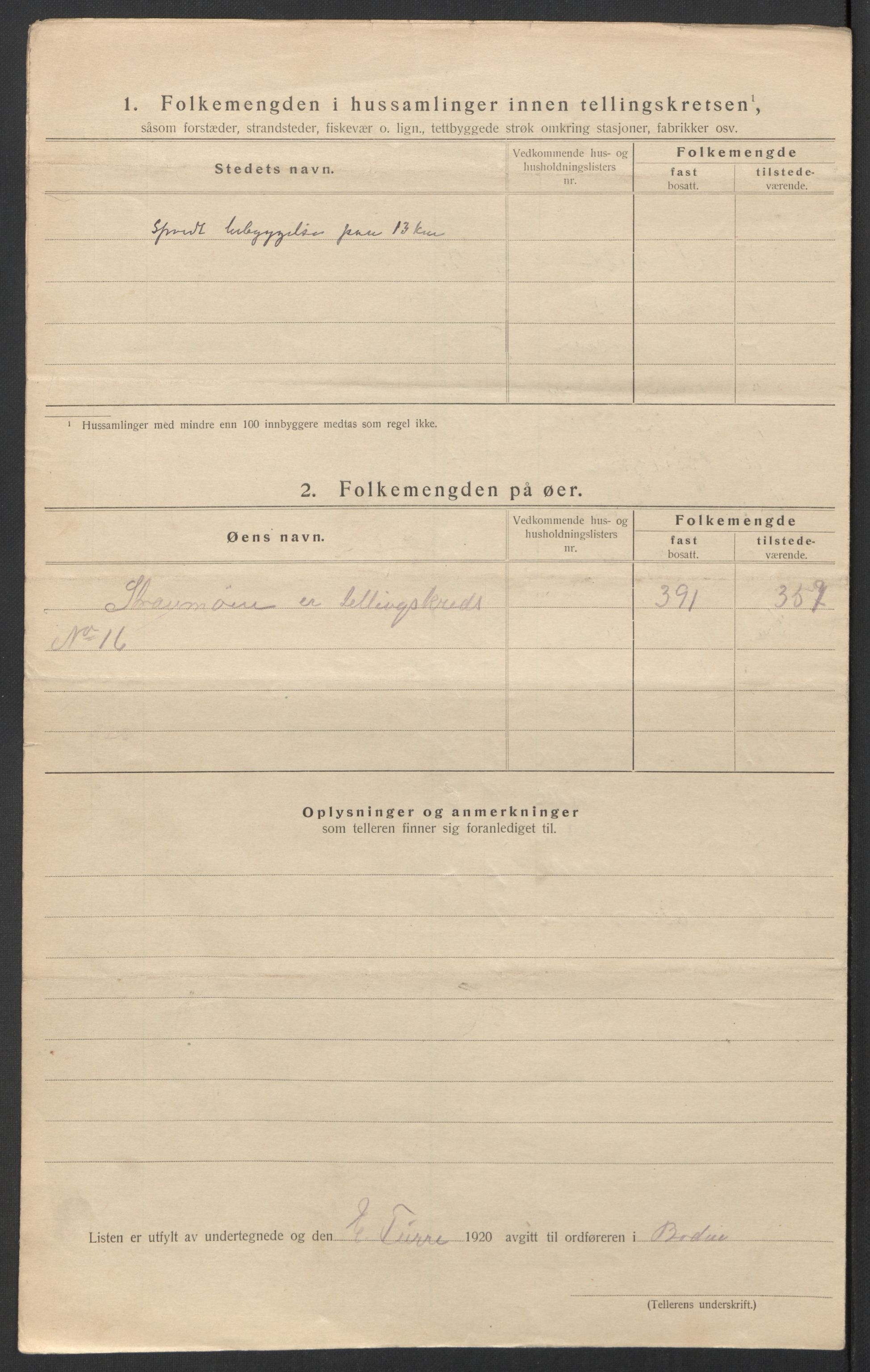 SAT, 1920 census for Bodin, 1920, p. 61