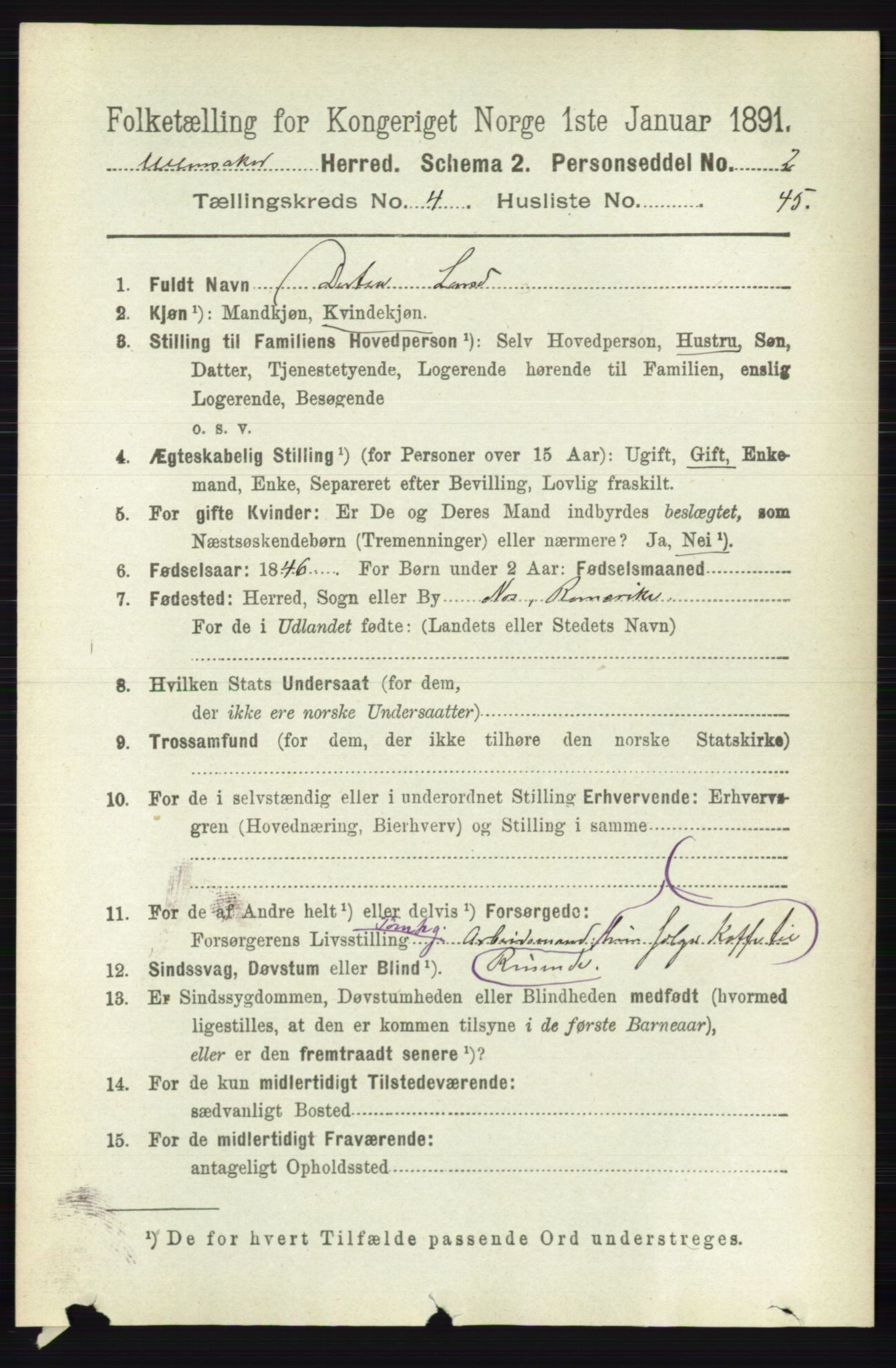 RA, 1891 census for 0235 Ullensaker, 1891, p. 1743