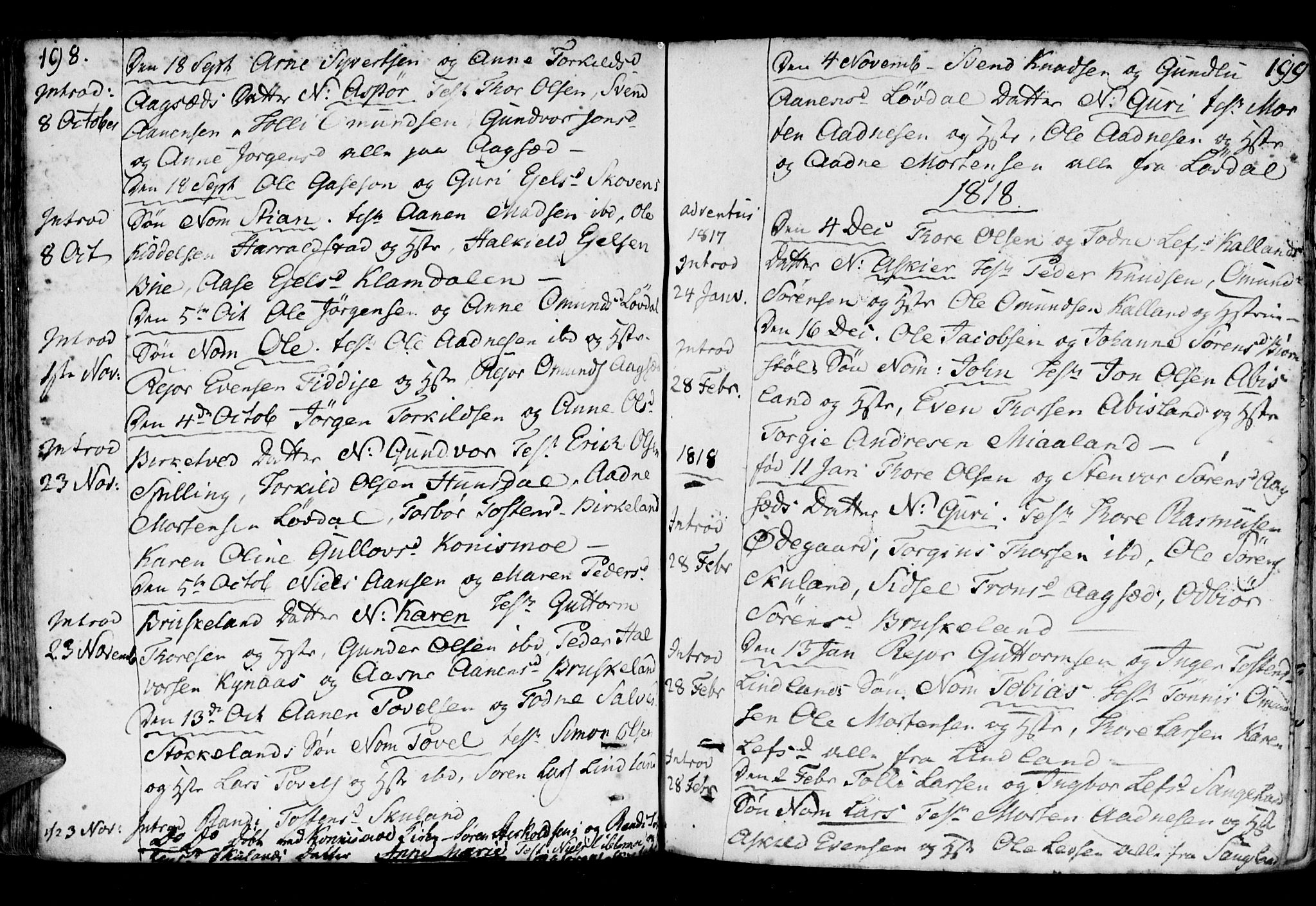 Holum sokneprestkontor, AV/SAK-1111-0022/F/Fa/Fab/L0004: Parish register (official) no. A 4, 1774-1847, p. 198-199