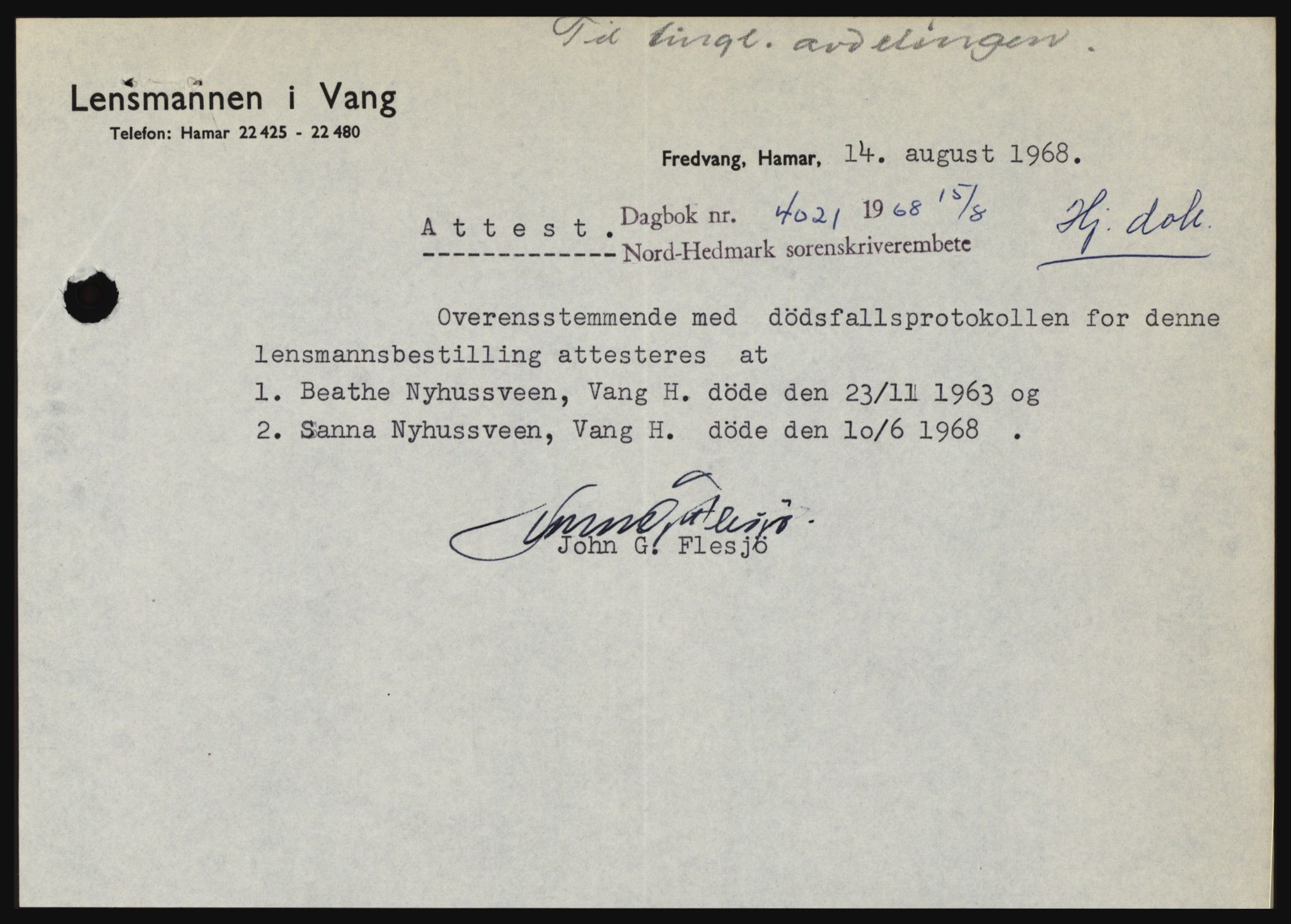 Nord-Hedmark sorenskriveri, SAH/TING-012/H/Hc/L0028: Mortgage book no. 28, 1968-1968, Diary no: : 4021/1968