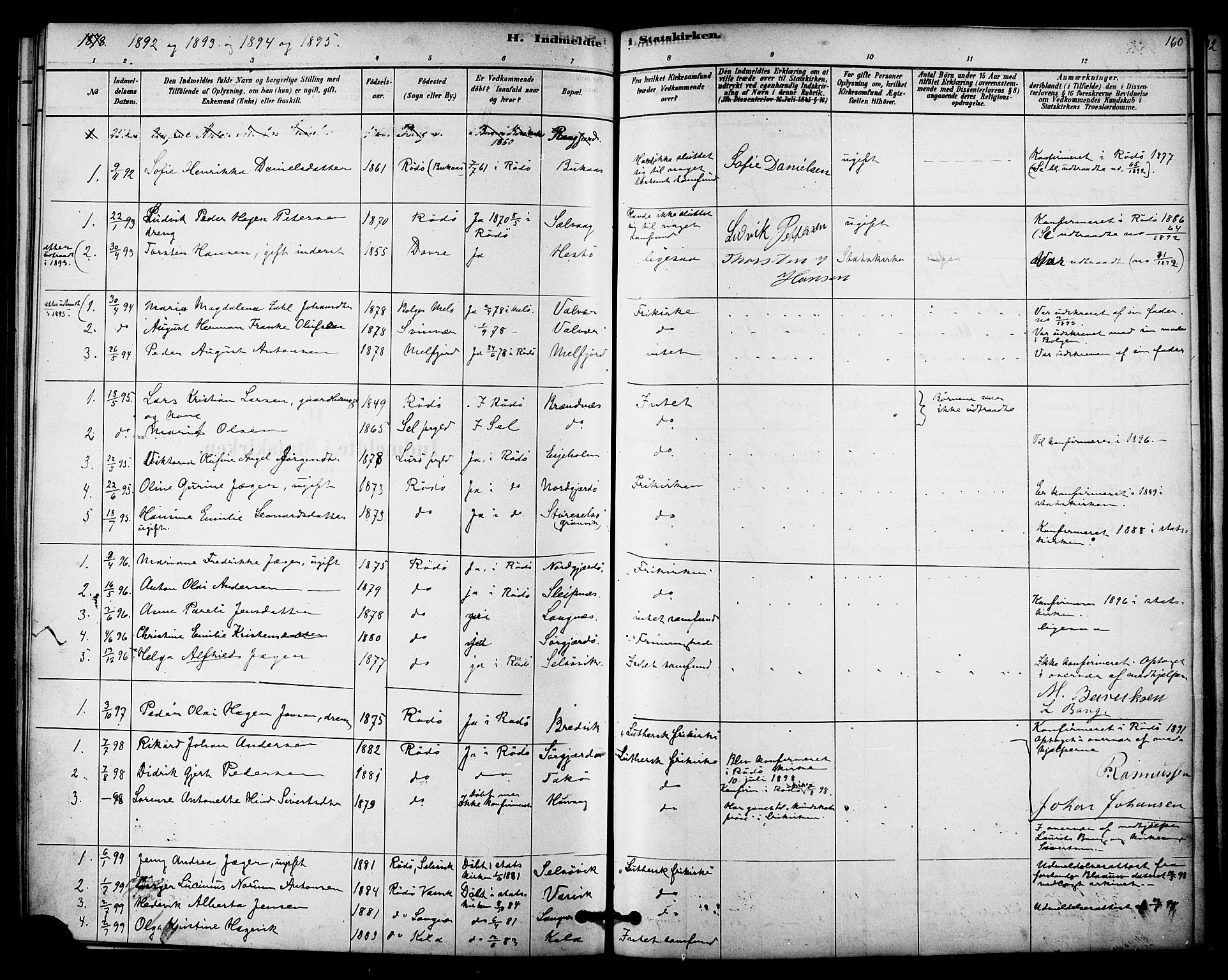 Ministerialprotokoller, klokkerbøker og fødselsregistre - Nordland, SAT/A-1459/841/L0609: Parish register (official) no. 841A13, 1878-1902, p. 160a