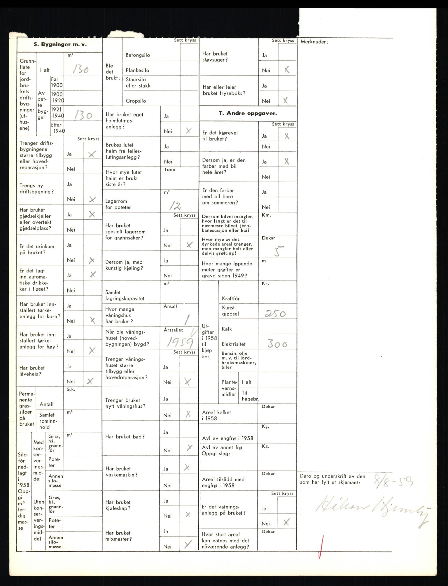 Statistisk sentralbyrå, Næringsøkonomiske emner, Jordbruk, skogbruk, jakt, fiske og fangst, AV/RA-S-2234/G/Gd/L0655: Troms: 1924 Målselv (kl. 4-10), 1959, p. 1176