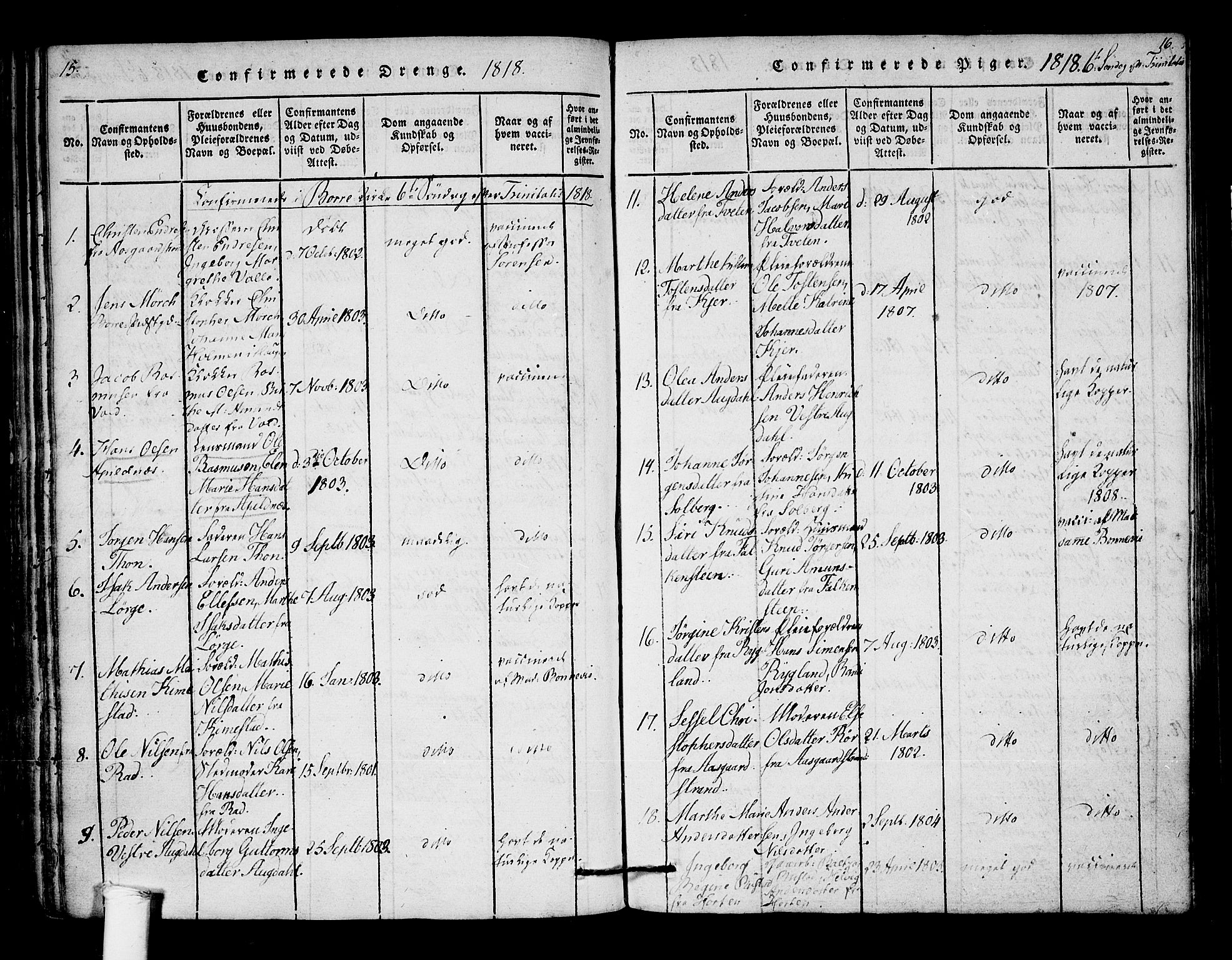 Borre kirkebøker, AV/SAKO-A-338/F/Fa/L0004: Parish register (official) no. I 4, 1815-1845, p. 15-16