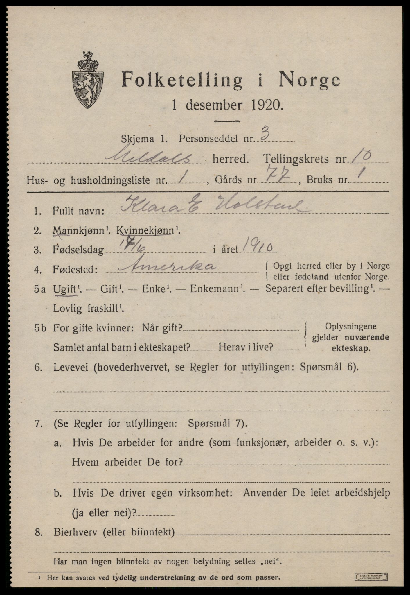 SAT, 1920 census for Meldal, 1920, p. 8207