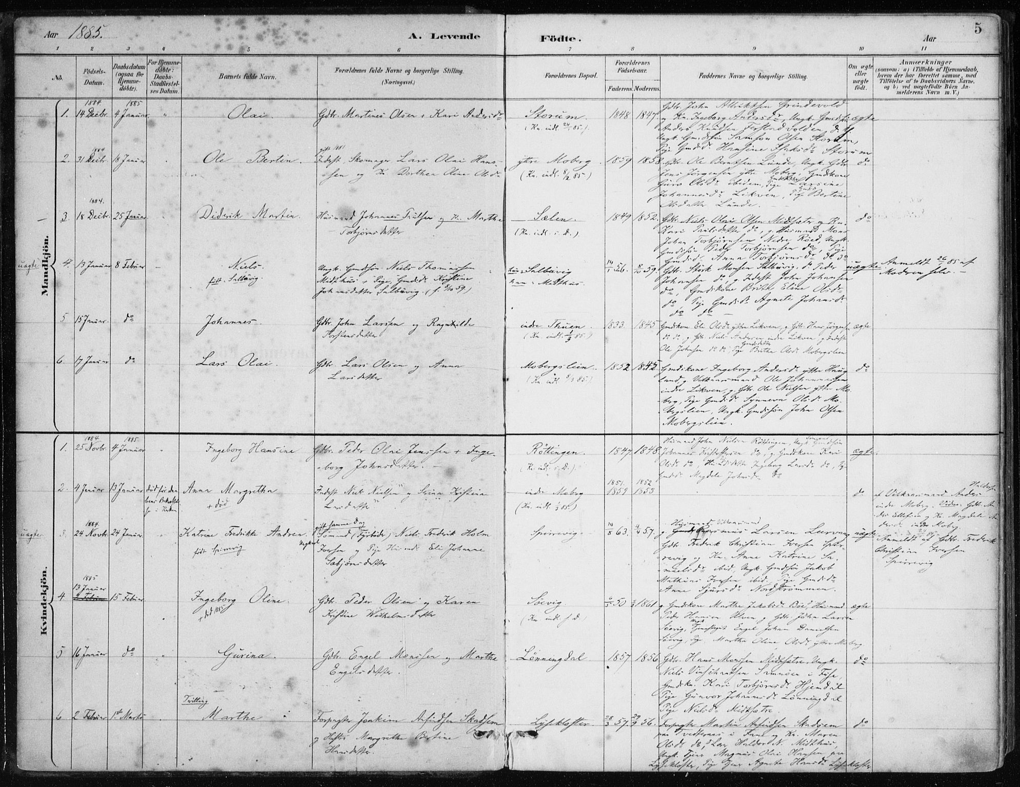 Os sokneprestembete, AV/SAB-A-99929: Parish register (official) no. B 1, 1885-1902, p. 5