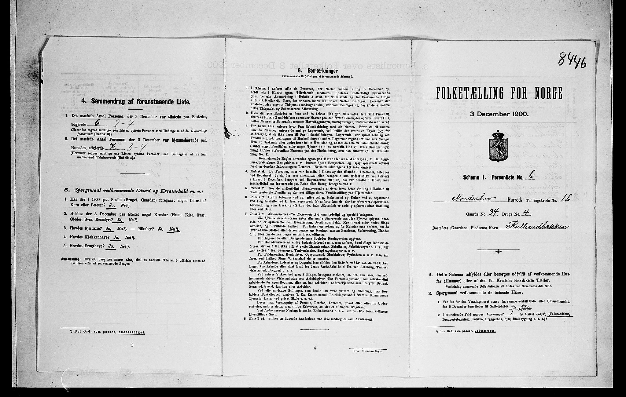 RA, 1900 census for Norderhov, 1900, p. 366