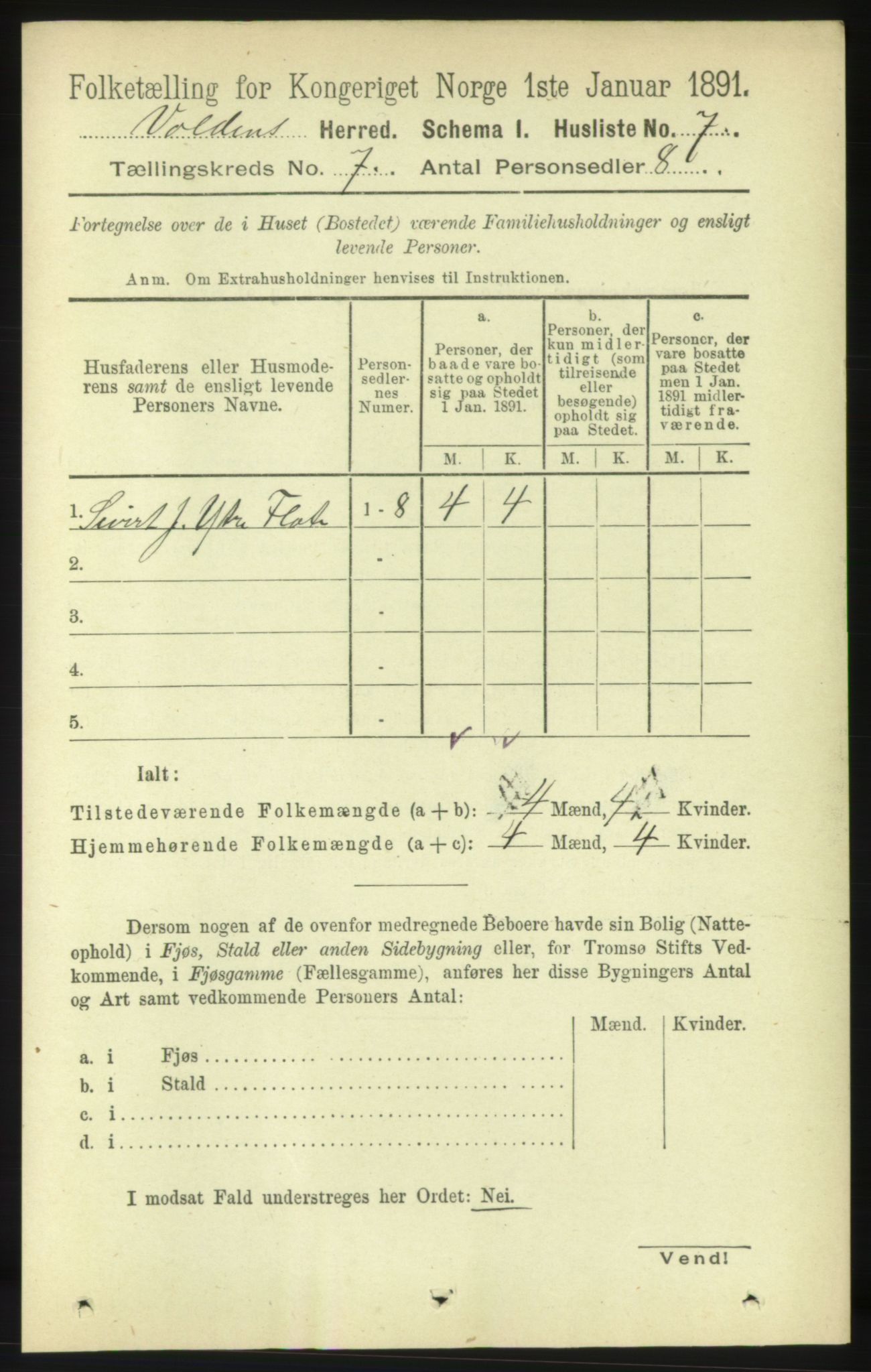 RA, 1891 census for 1519 Volda, 1891, p. 3290