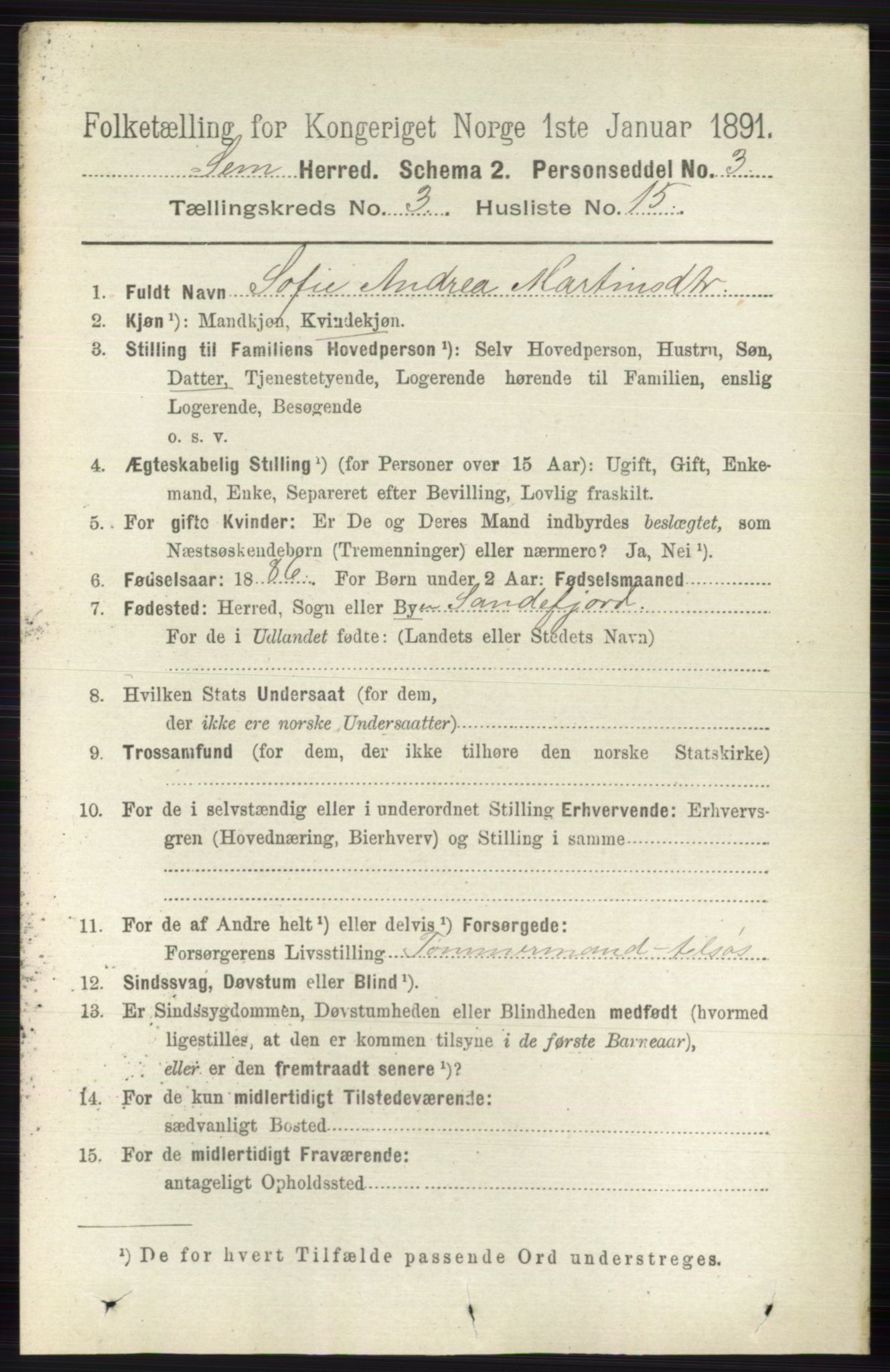 RA, 1891 census for 0721 Sem, 1891, p. 1133