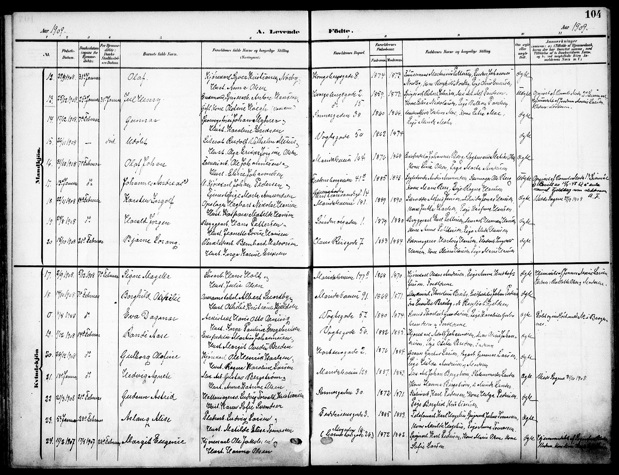 Sagene prestekontor Kirkebøker, SAO/A-10796/F/L0007: Parish register (official) no. 7, 1905-1915, p. 104