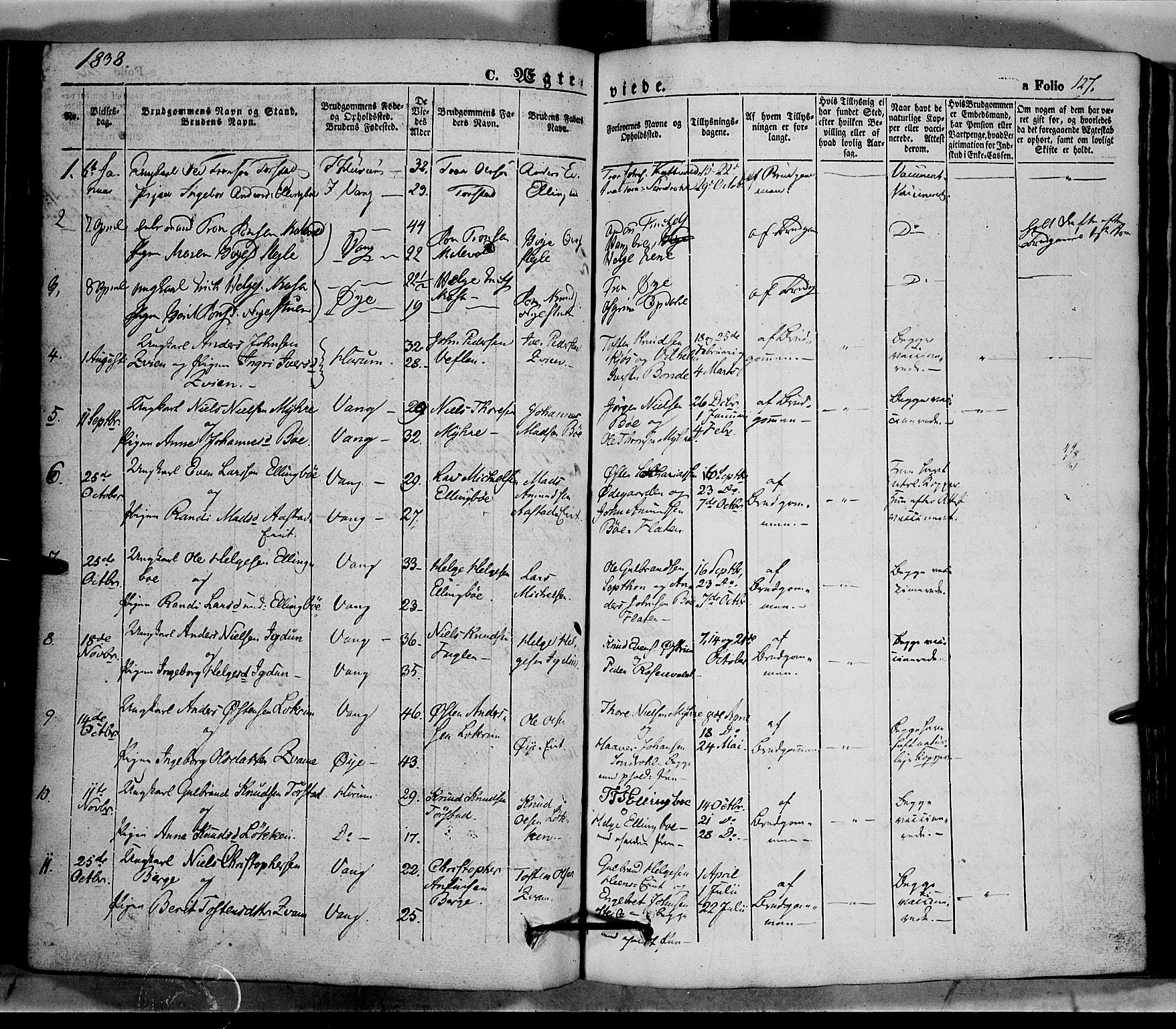 Vang prestekontor, Valdres, AV/SAH-PREST-140/H/Ha/L0005: Parish register (official) no. 5, 1831-1845, p. 127