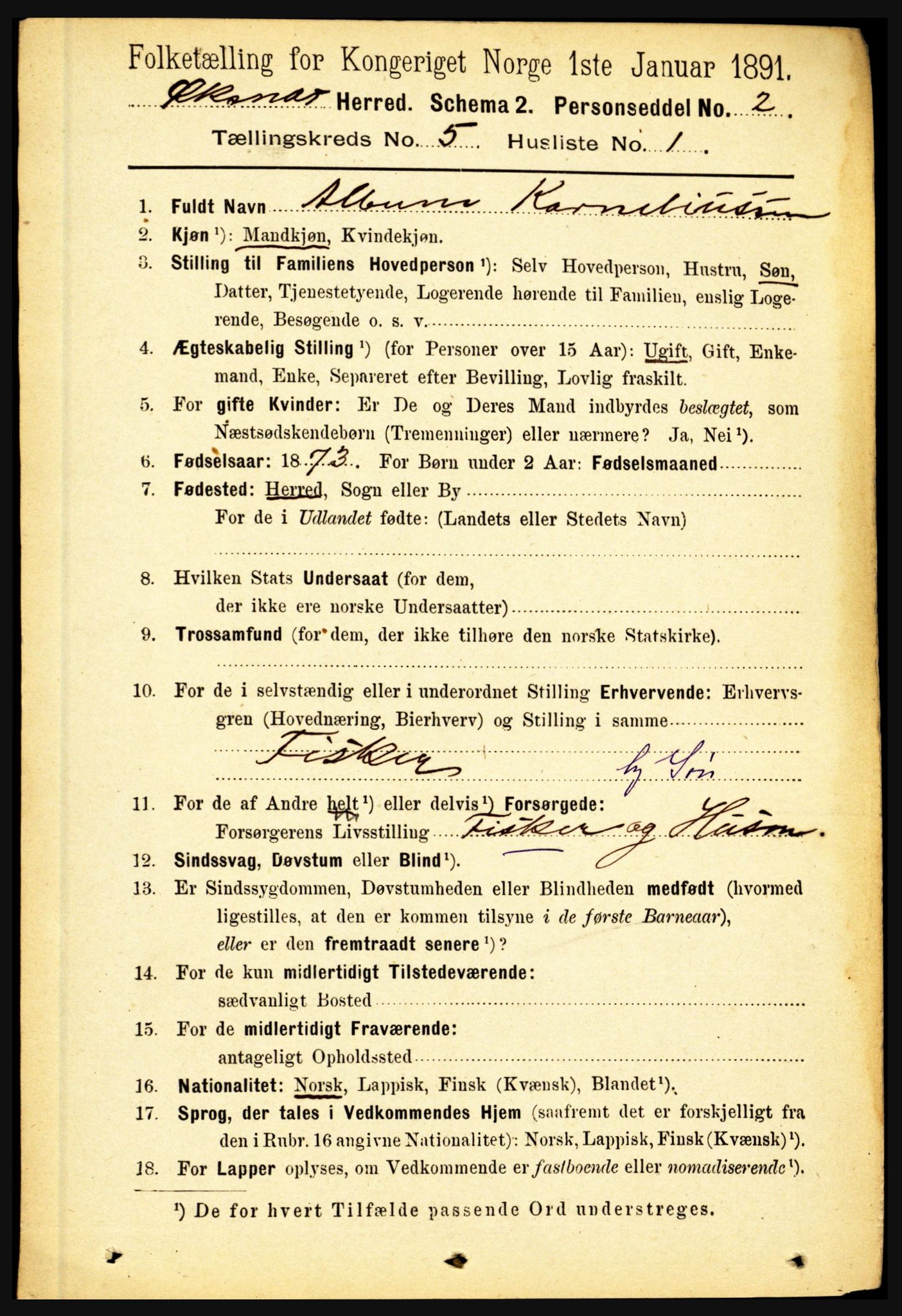 RA, 1891 census for 1868 Øksnes, 1891, p. 2206