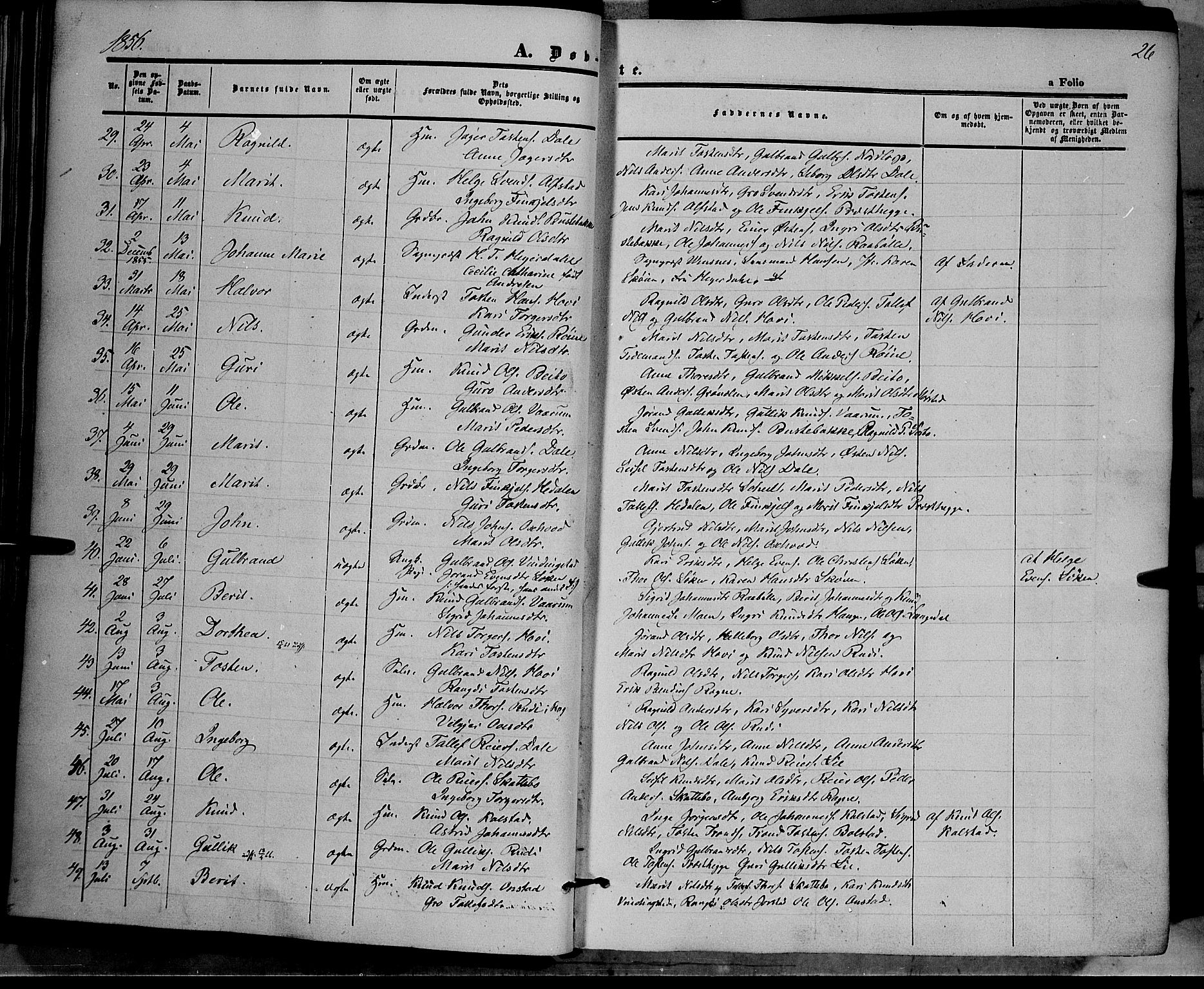 Øystre Slidre prestekontor, AV/SAH-PREST-138/H/Ha/Haa/L0001: Parish register (official) no. 1, 1849-1874, p. 26