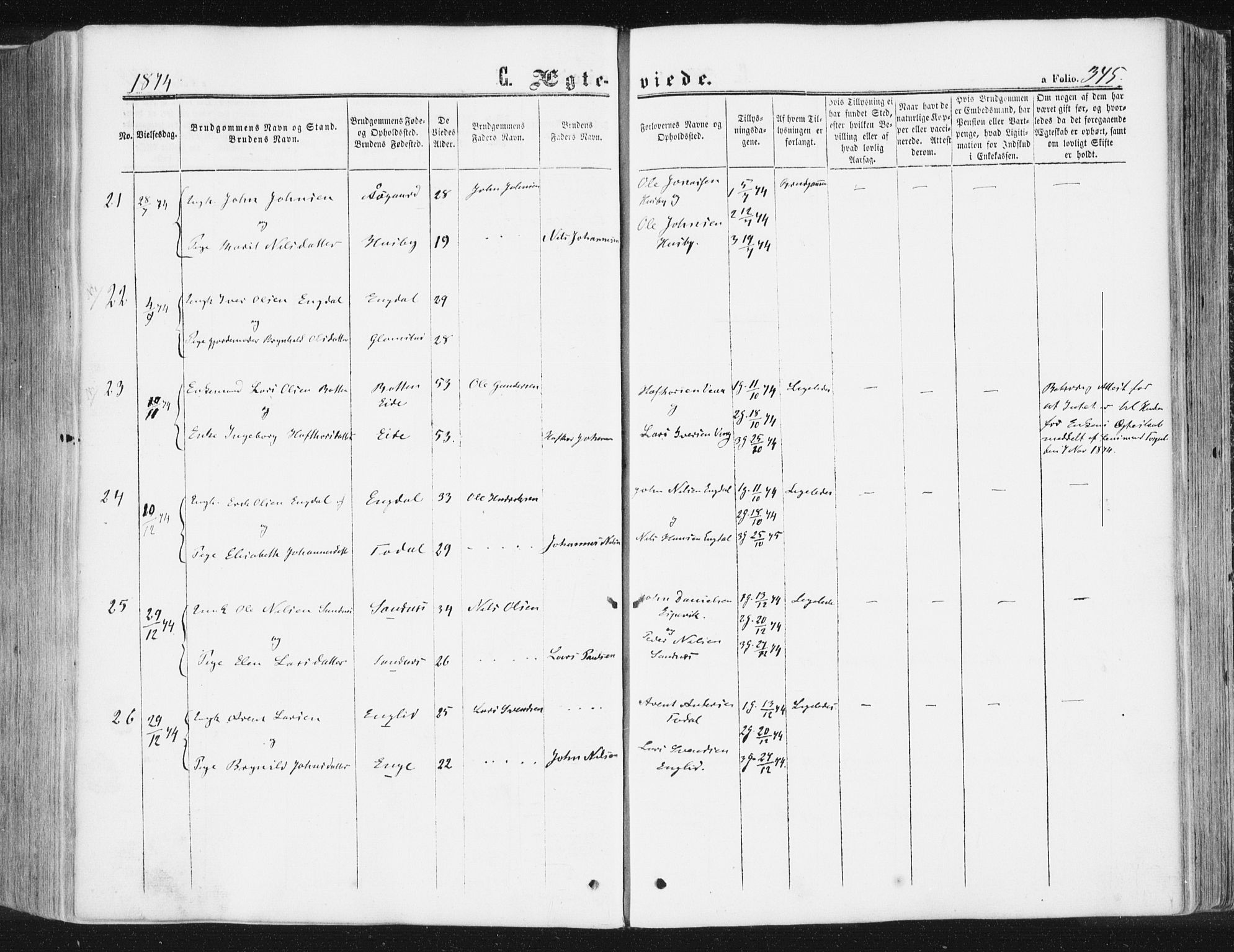 Ministerialprotokoller, klokkerbøker og fødselsregistre - Møre og Romsdal, AV/SAT-A-1454/578/L0905: Parish register (official) no. 578A04, 1859-1877, p. 345