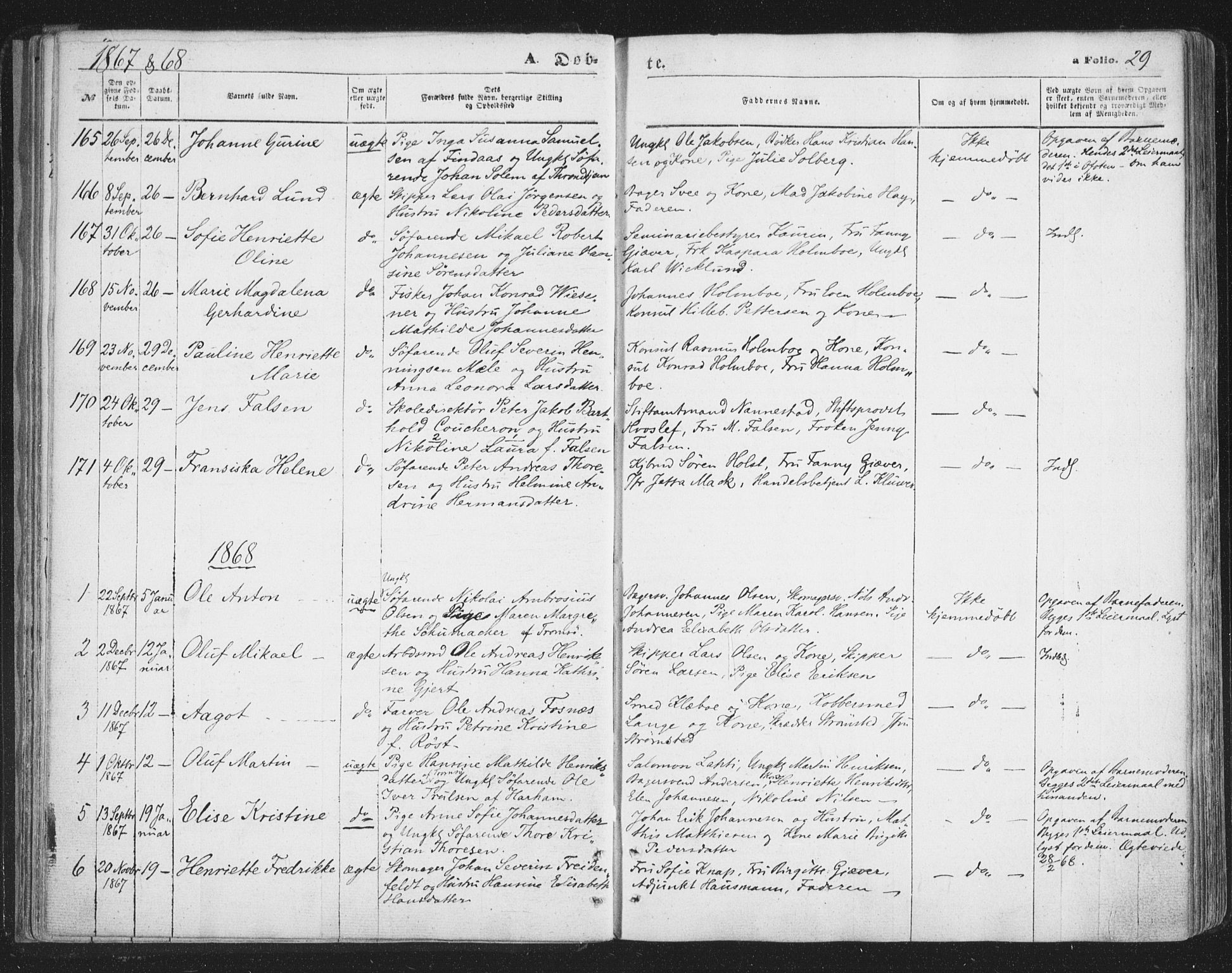 Tromsø sokneprestkontor/stiftsprosti/domprosti, SATØ/S-1343/G/Ga/L0012kirke: Parish register (official) no. 12, 1865-1871, p. 29