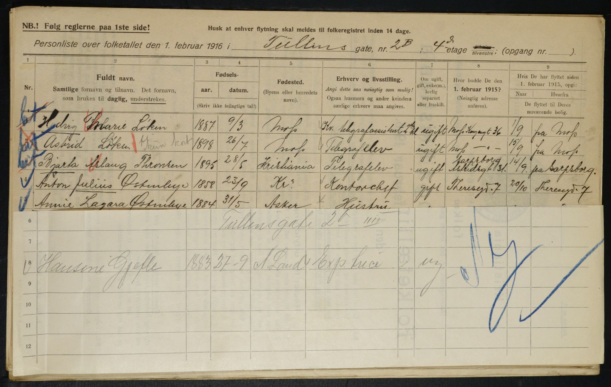 OBA, Municipal Census 1916 for Kristiania, 1916, p. 120520