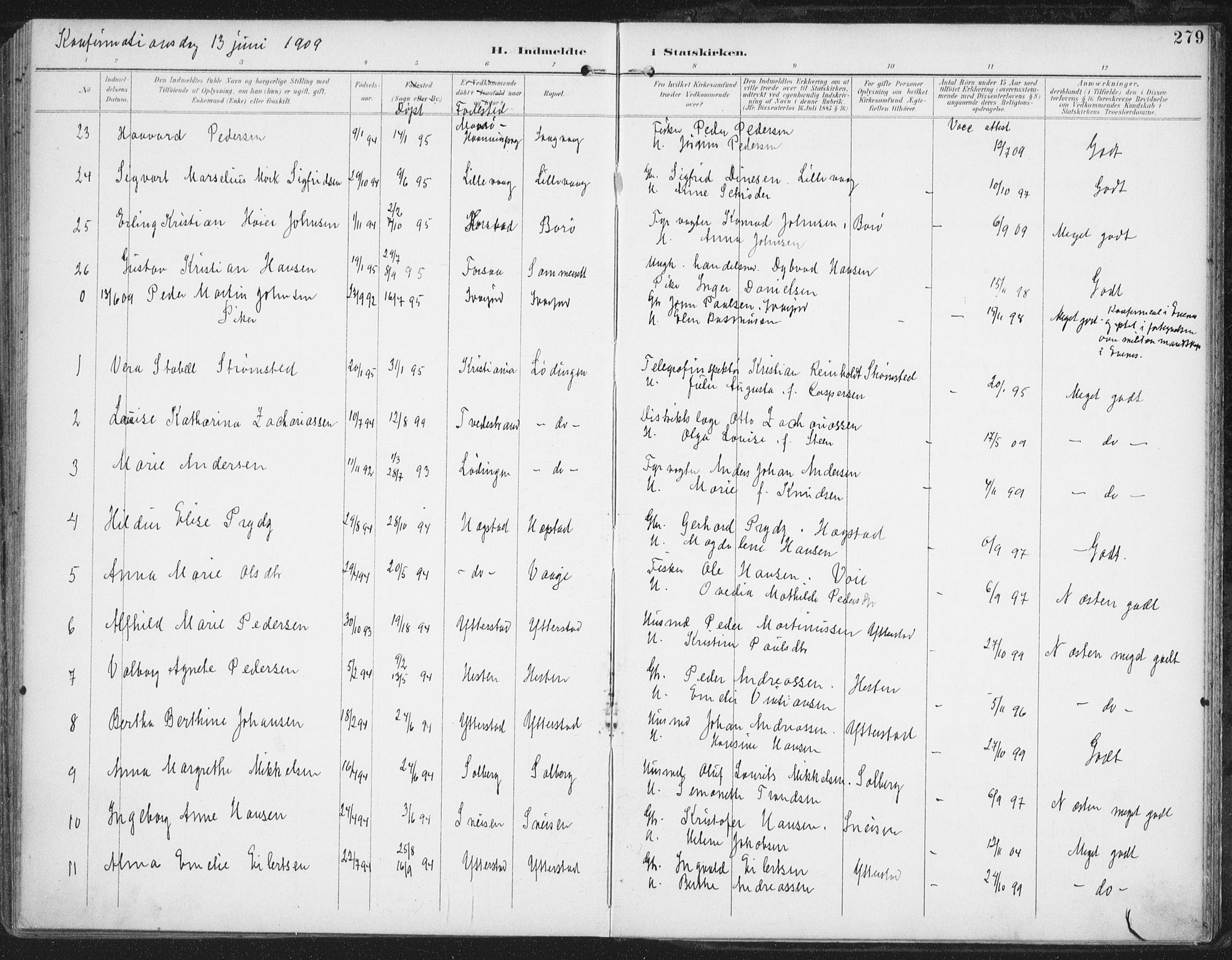 Ministerialprotokoller, klokkerbøker og fødselsregistre - Nordland, AV/SAT-A-1459/872/L1036: Parish register (official) no. 872A11, 1897-1913, p. 279