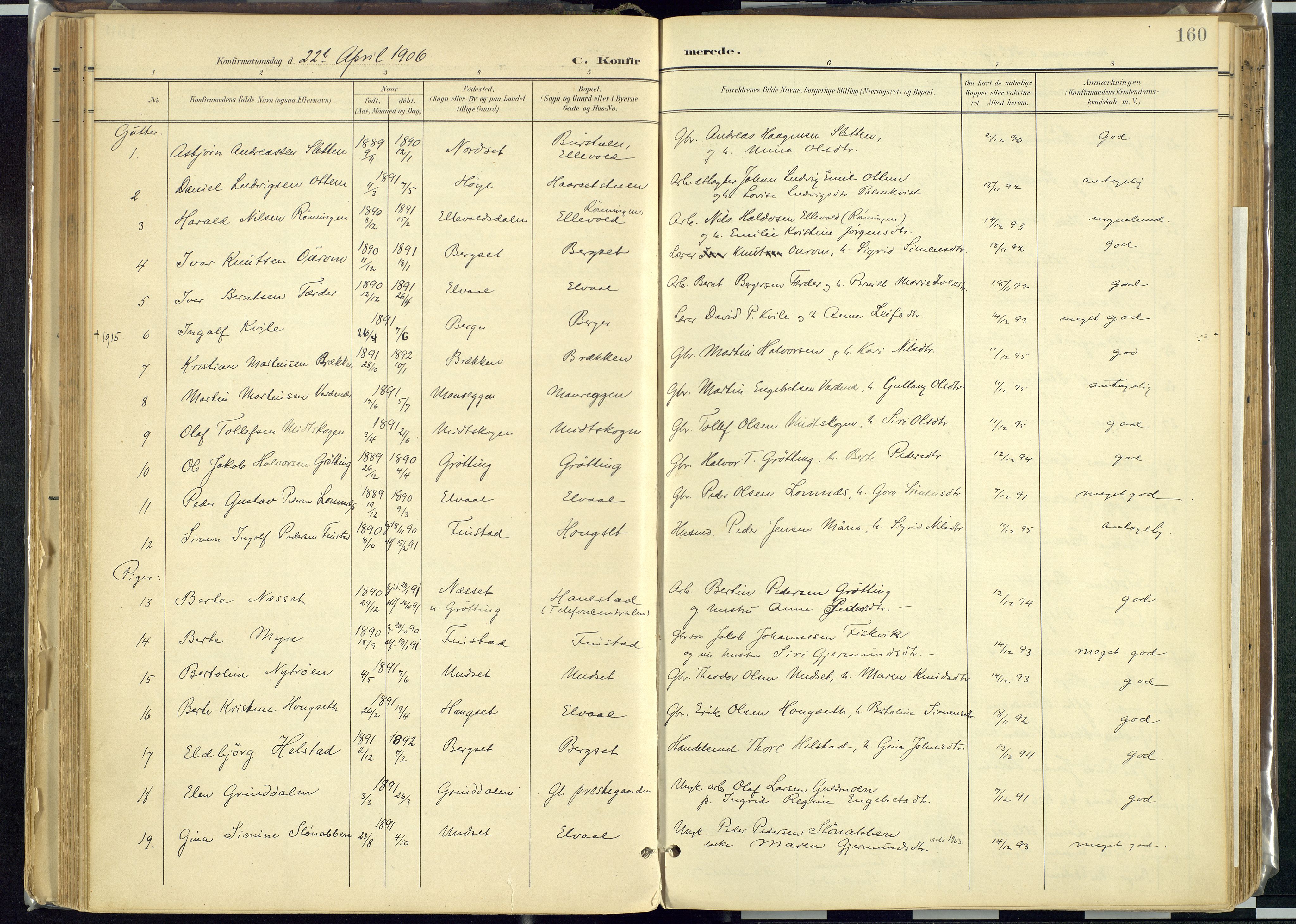 Rendalen prestekontor, SAH/PREST-054/H/Ha/Haa/L0012: Parish register (official) no. 12, 1901-1928, p. 160