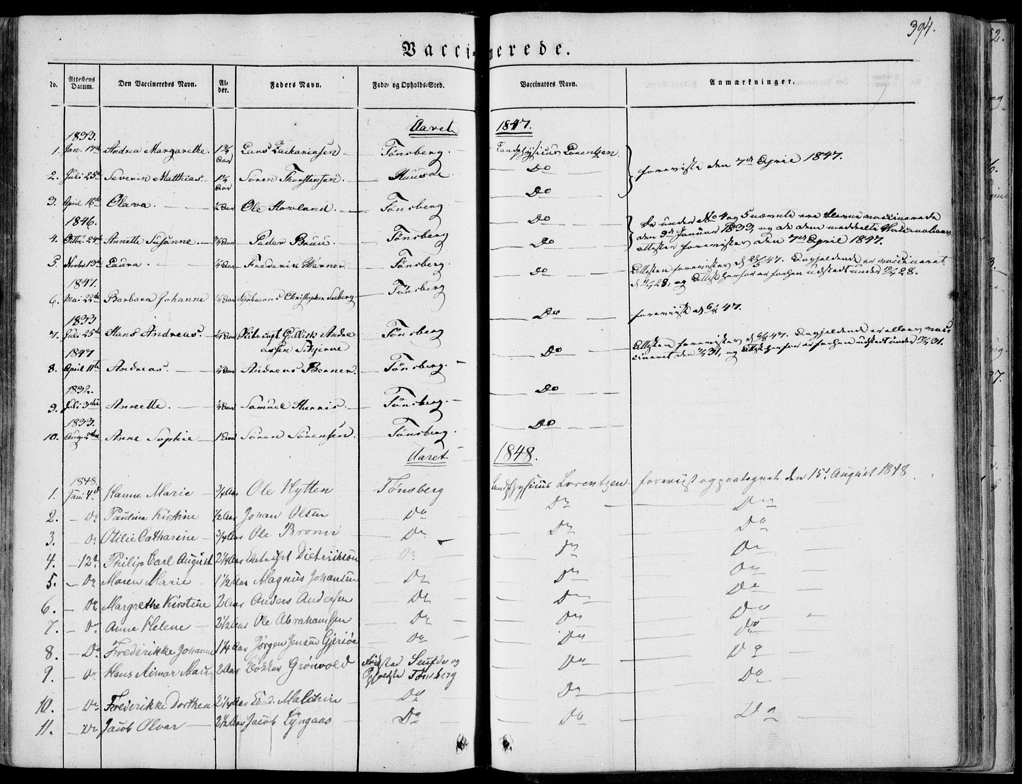 Tønsberg kirkebøker, SAKO/A-330/F/Fa/L0007: Parish register (official) no. I 7, 1845-1854, p. 394