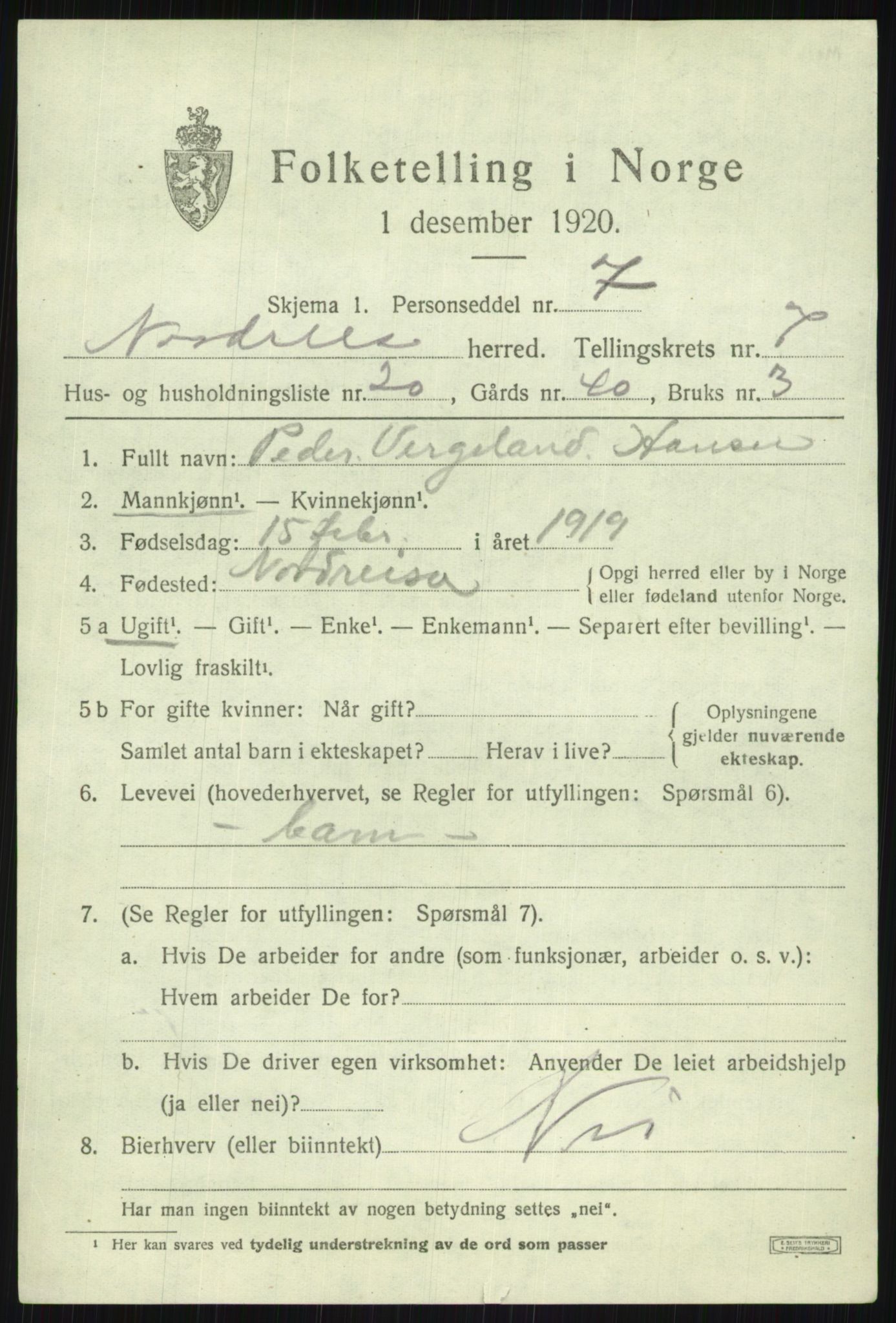 SATØ, 1920 census for Nordreisa, 1920, p. 3243