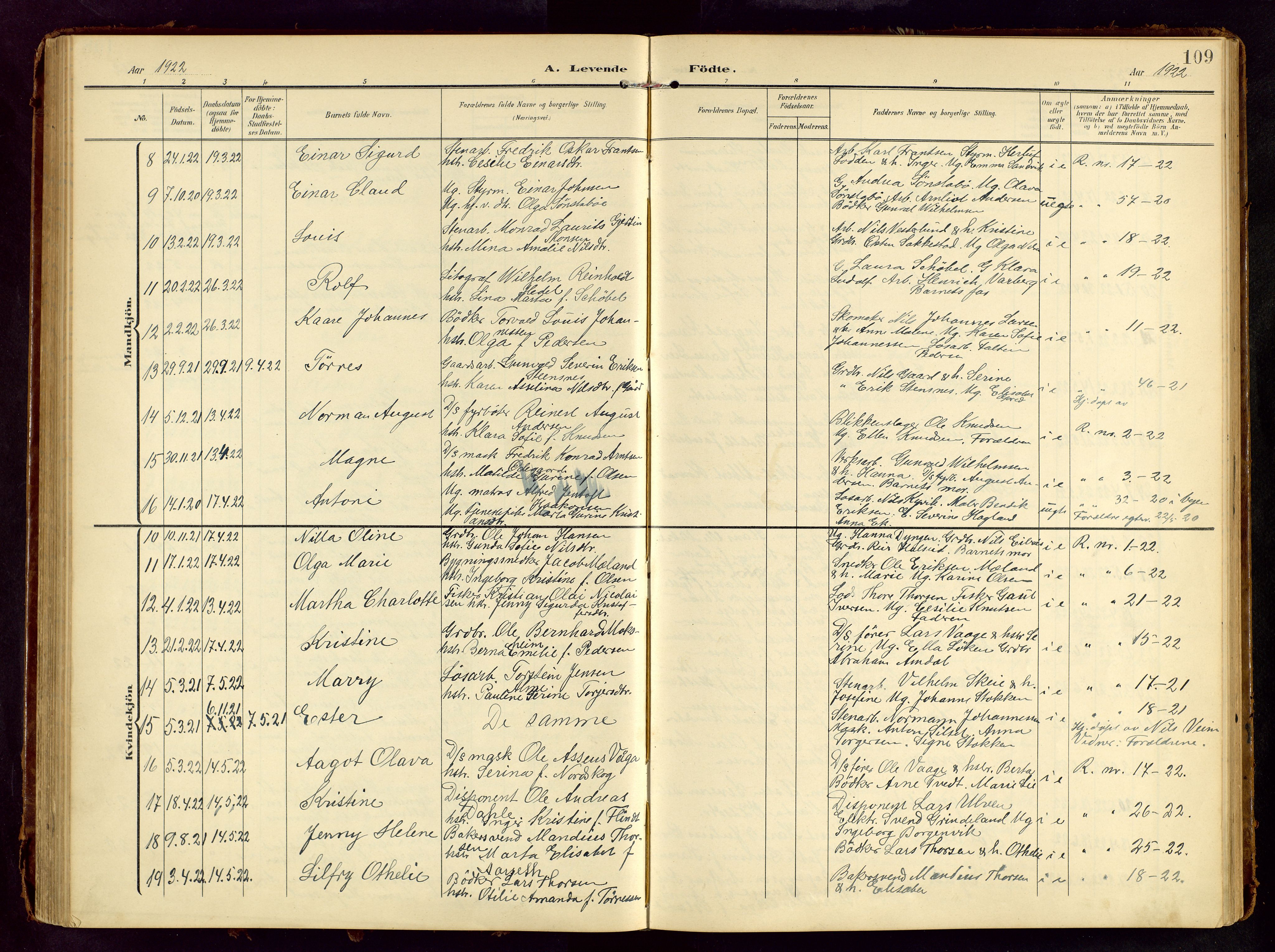 Haugesund sokneprestkontor, SAST/A -101863/H/Ha/Hab/L0006: Parish register (copy) no. B 6, 1906-1944, p. 109