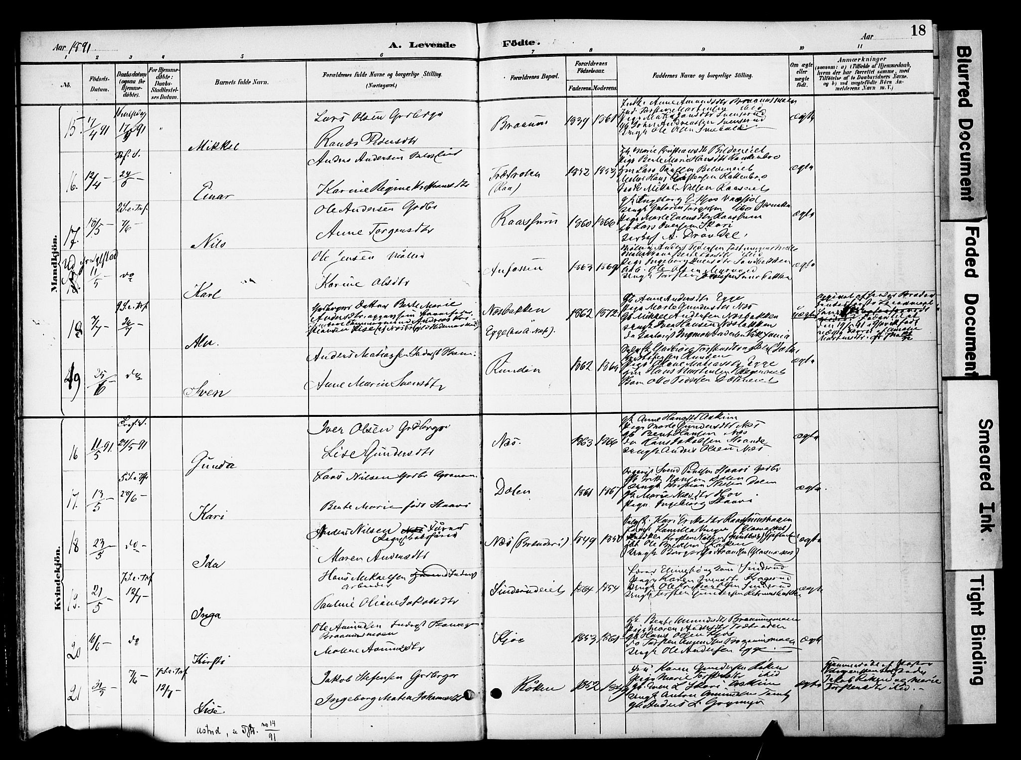 Gran prestekontor, AV/SAH-PREST-112/H/Ha/Haa/L0020: Parish register (official) no. 20, 1889-1899, p. 18