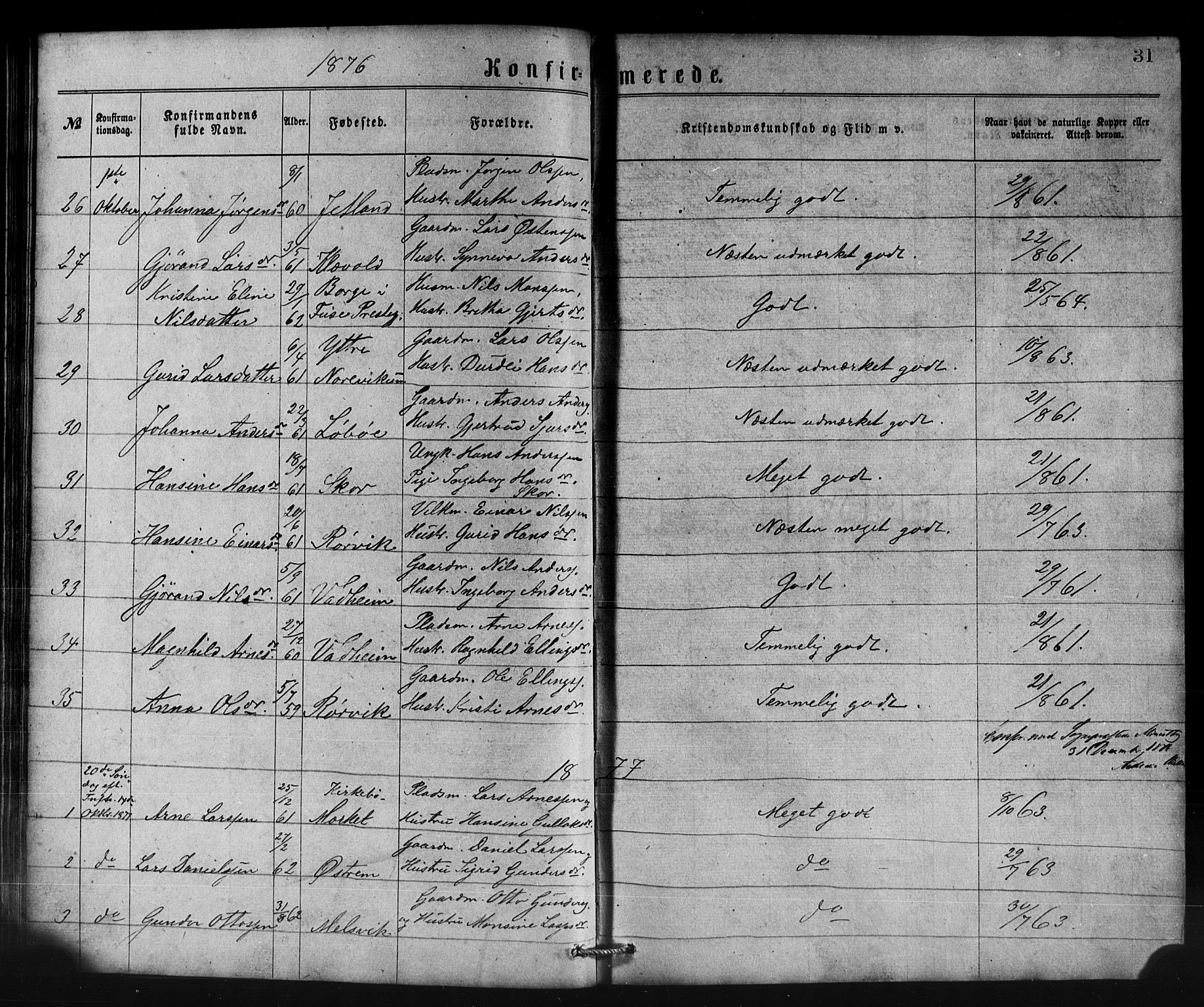 Lavik sokneprestembete, AV/SAB-A-80901: Parish register (copy) no. B 2, 1870-1881, p. 31