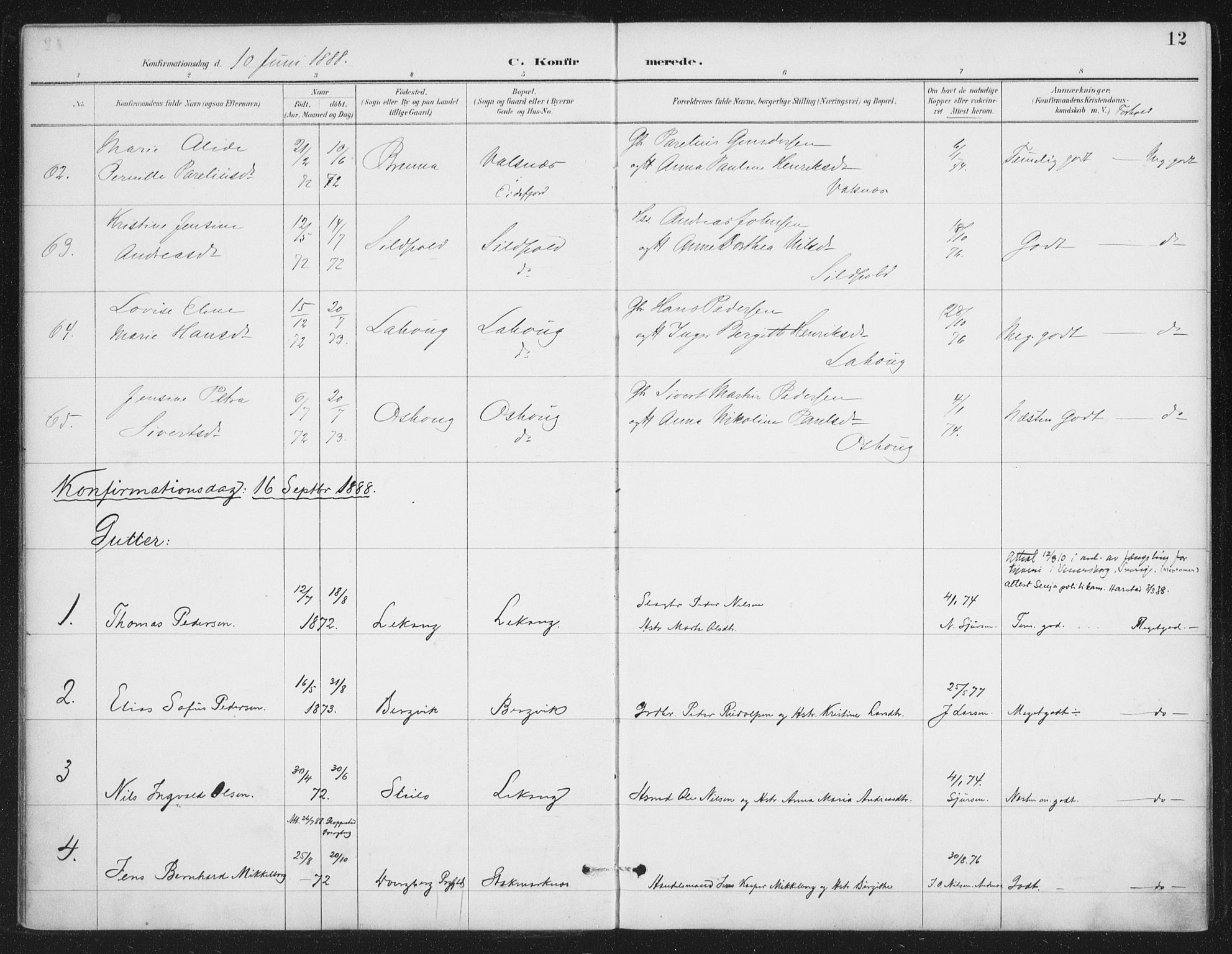 Ministerialprotokoller, klokkerbøker og fødselsregistre - Nordland, AV/SAT-A-1459/888/L1245: Parish register (official) no. 888A11, 1888-1900, p. 12