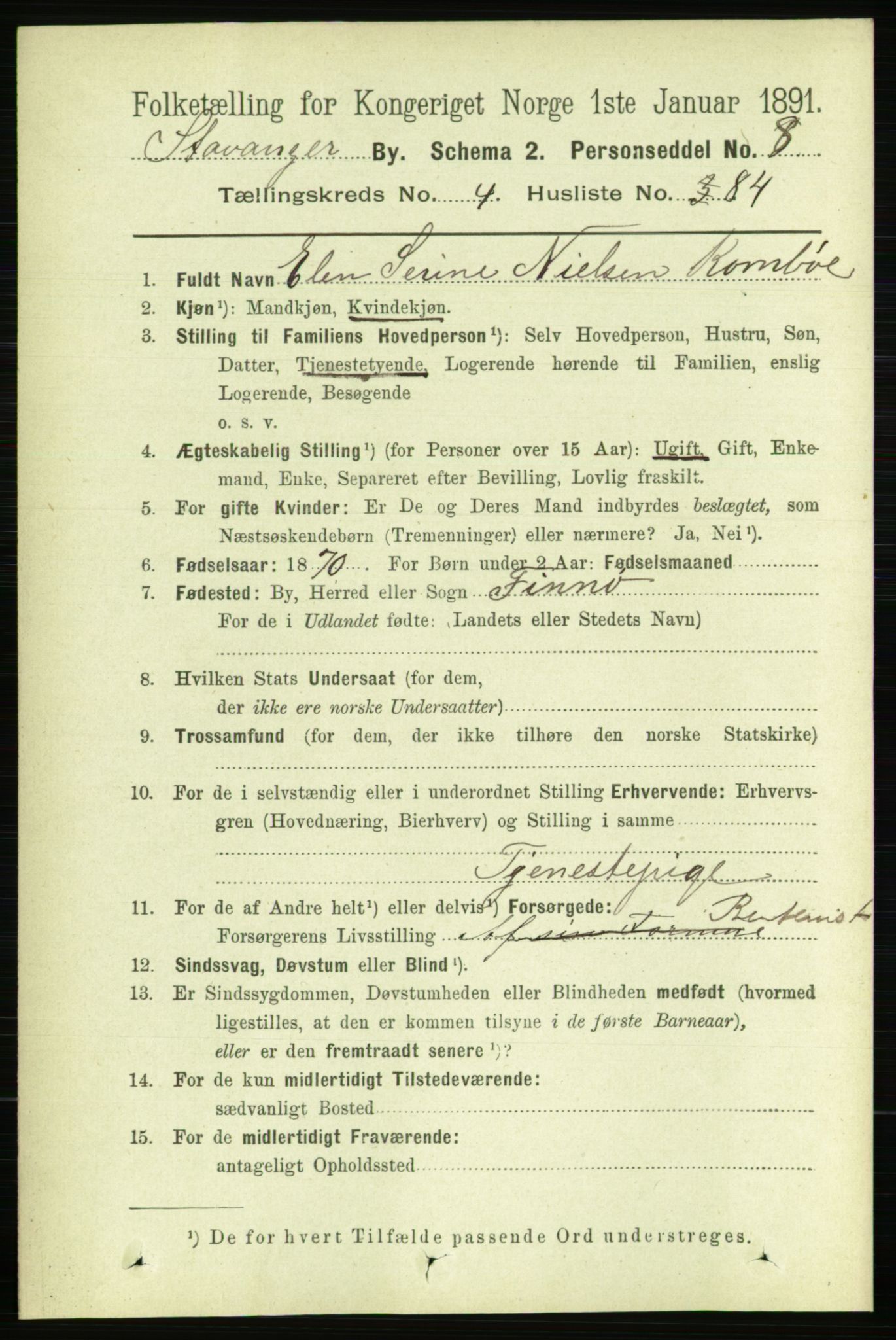 RA, 1891 census for 1103 Stavanger, 1891, p. 8567