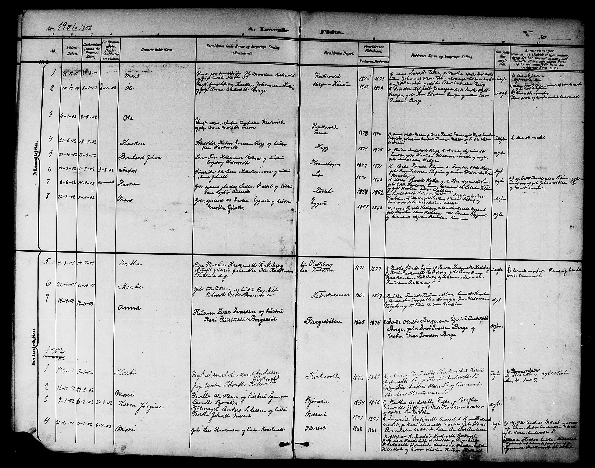 Lærdal sokneprestembete, SAB/A-81201: Parish register (copy) no. B 1, 1897-1928, p. 8
