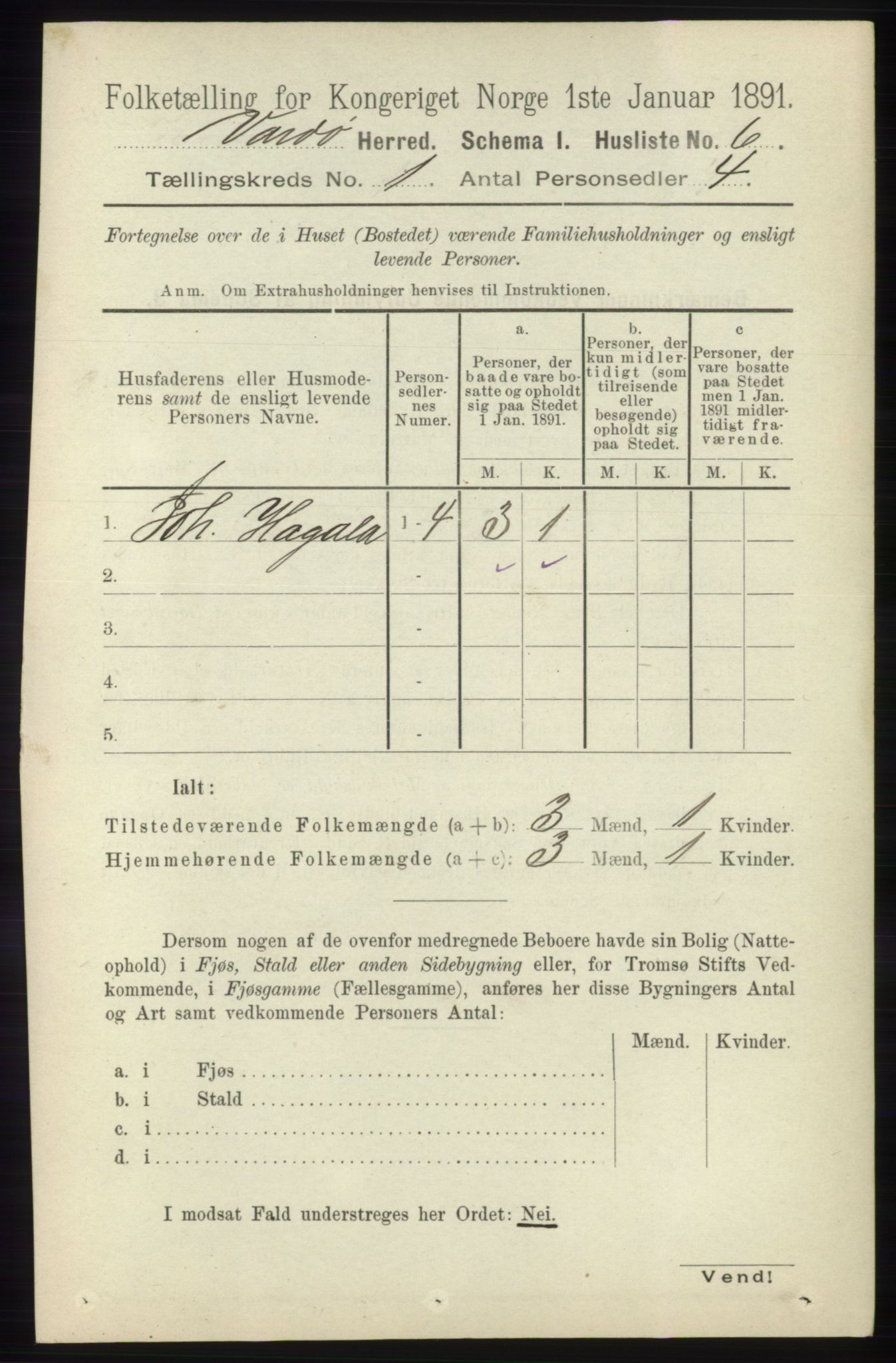 RA, 1891 census for 2028 Vardø, 1891, p. 21