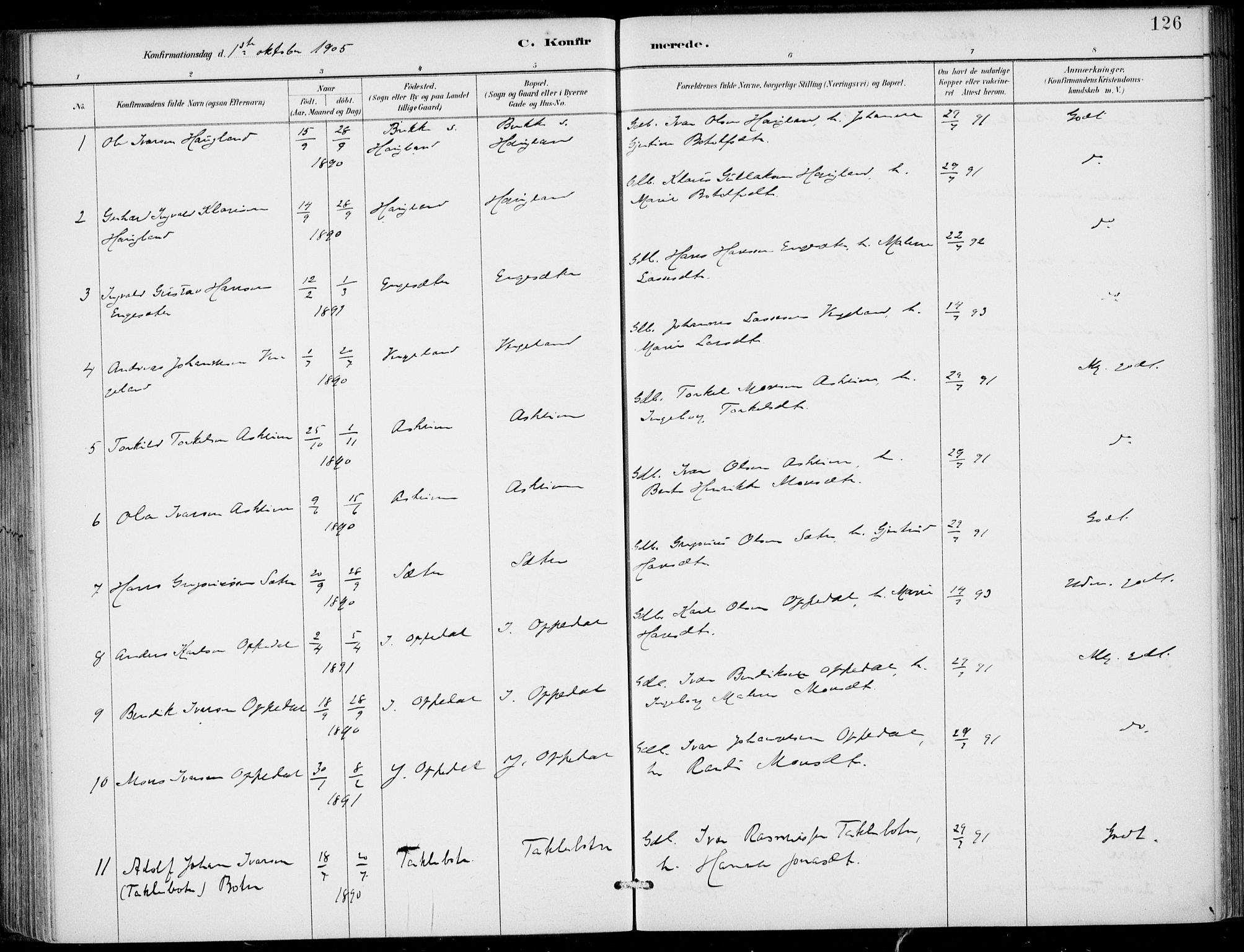 Gulen sokneprestembete, AV/SAB-A-80201/H/Haa/Haac/L0002: Parish register (official) no. C  2, 1882-1914, p. 126