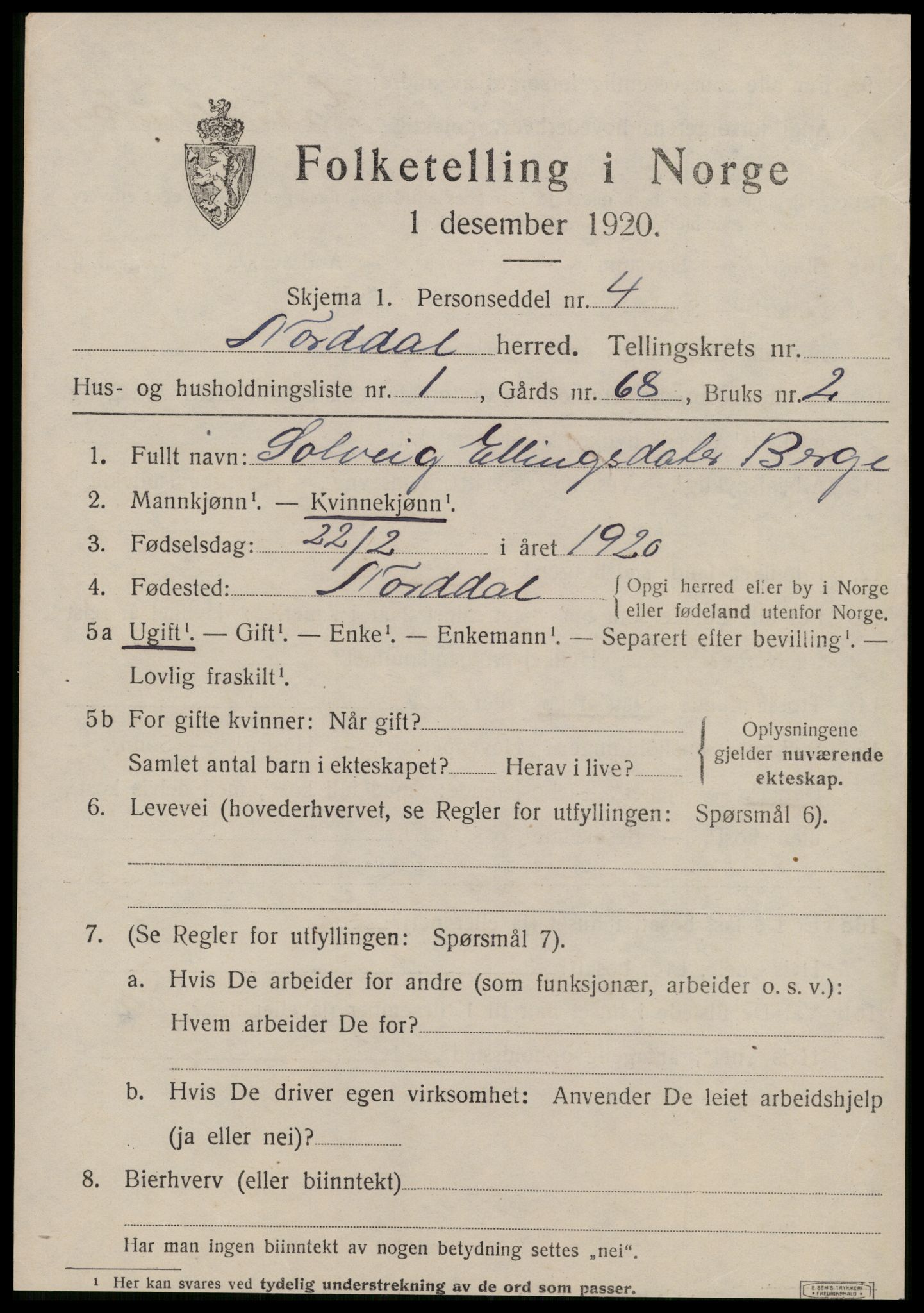 SAT, 1920 census for Norddal, 1920, p. 5377