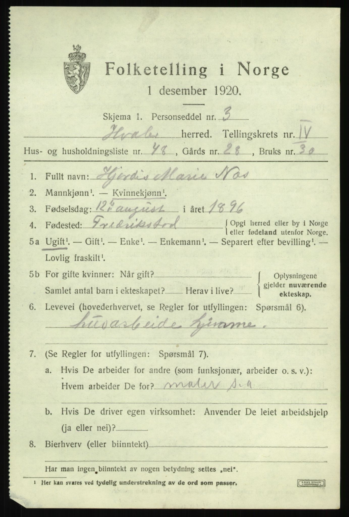 SAO, 1920 census for Hvaler, 1920, p. 5116