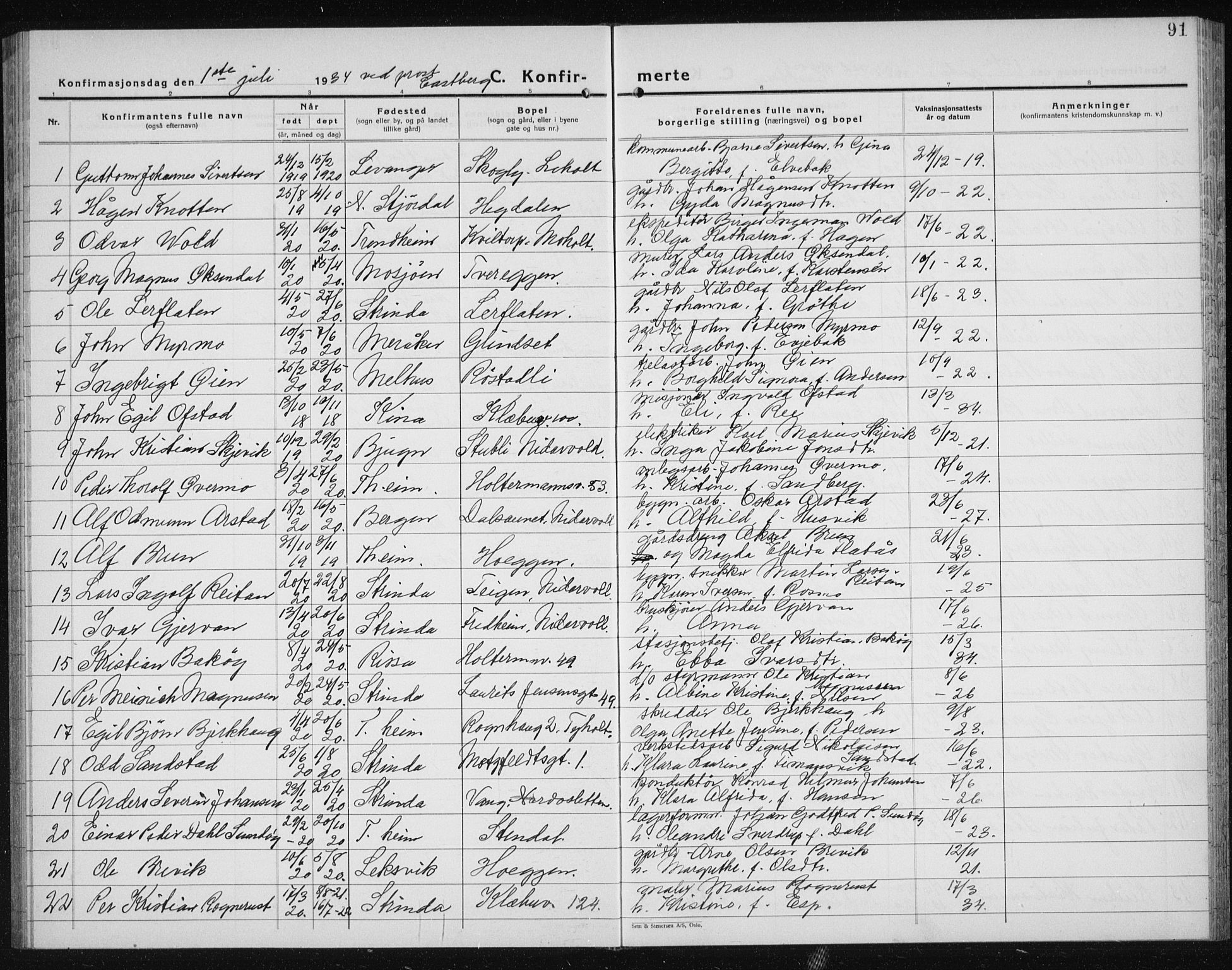 Ministerialprotokoller, klokkerbøker og fødselsregistre - Sør-Trøndelag, AV/SAT-A-1456/607/L0327: Parish register (copy) no. 607C01, 1930-1939, p. 91