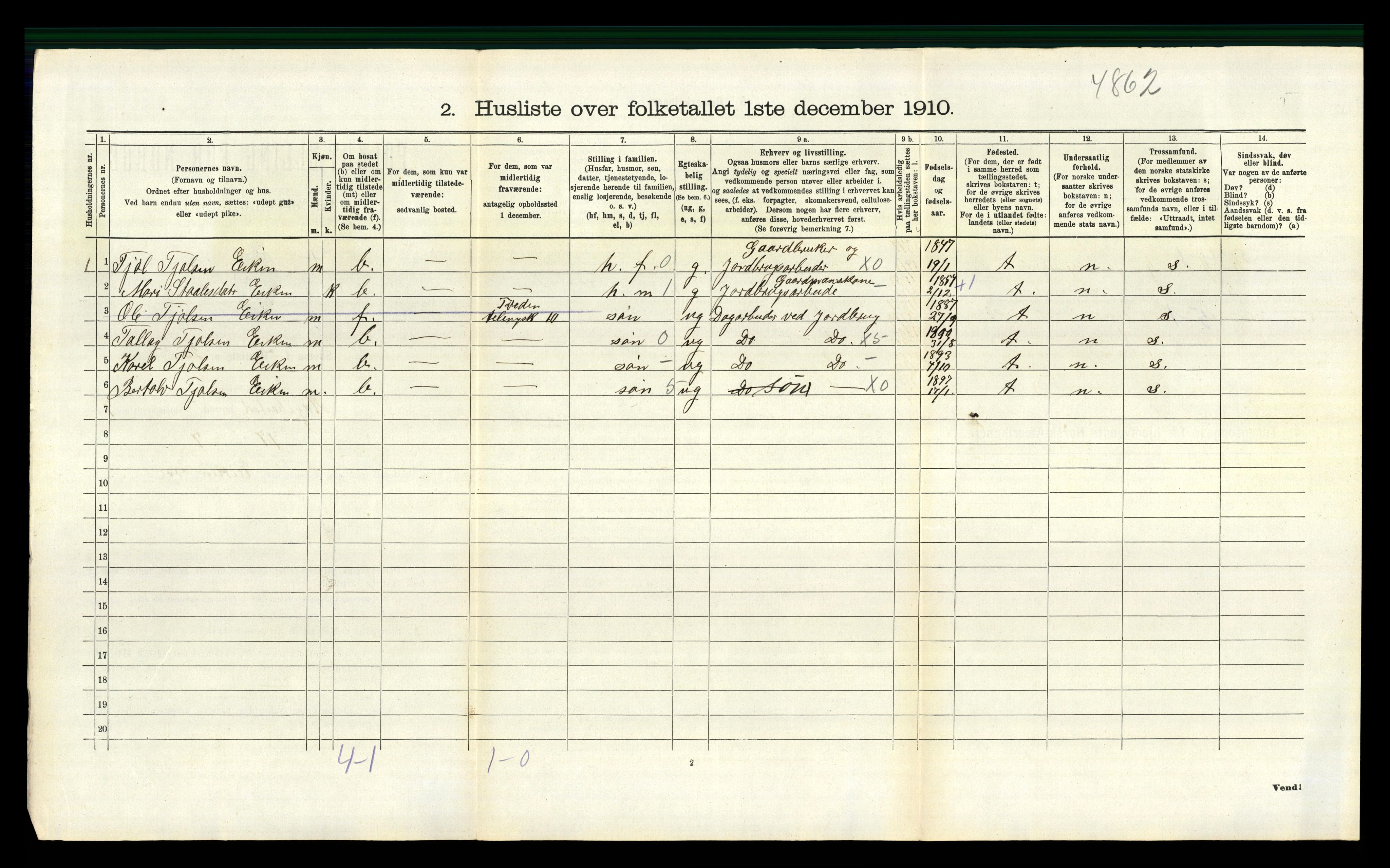 RA, 1910 census for Hægebostad, 1910, p. 756