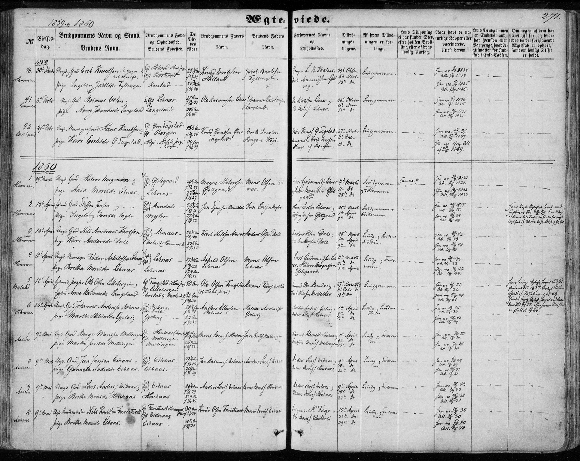 Hamre sokneprestembete, SAB/A-75501/H/Ha/Haa/Haaa/L0014: Parish register (official) no. A 14, 1858-1872, p. 271