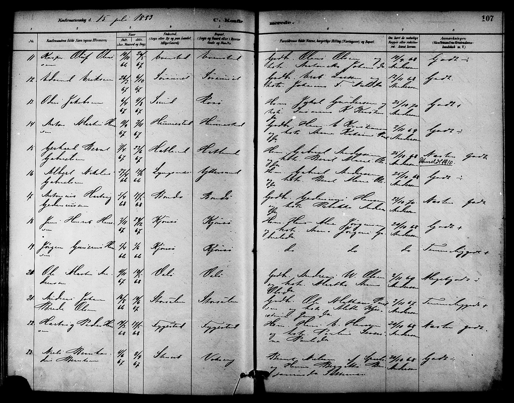 Ministerialprotokoller, klokkerbøker og fødselsregistre - Nord-Trøndelag, SAT/A-1458/786/L0686: Parish register (official) no. 786A02, 1880-1887, p. 107