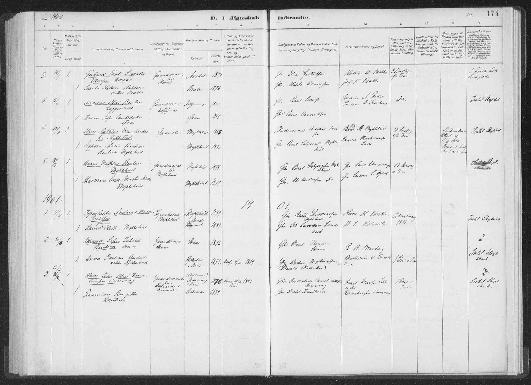 Ministerialprotokoller, klokkerbøker og fødselsregistre - Møre og Romsdal, AV/SAT-A-1454/502/L0025: Parish register (official) no. 502A03, 1885-1909, p. 174