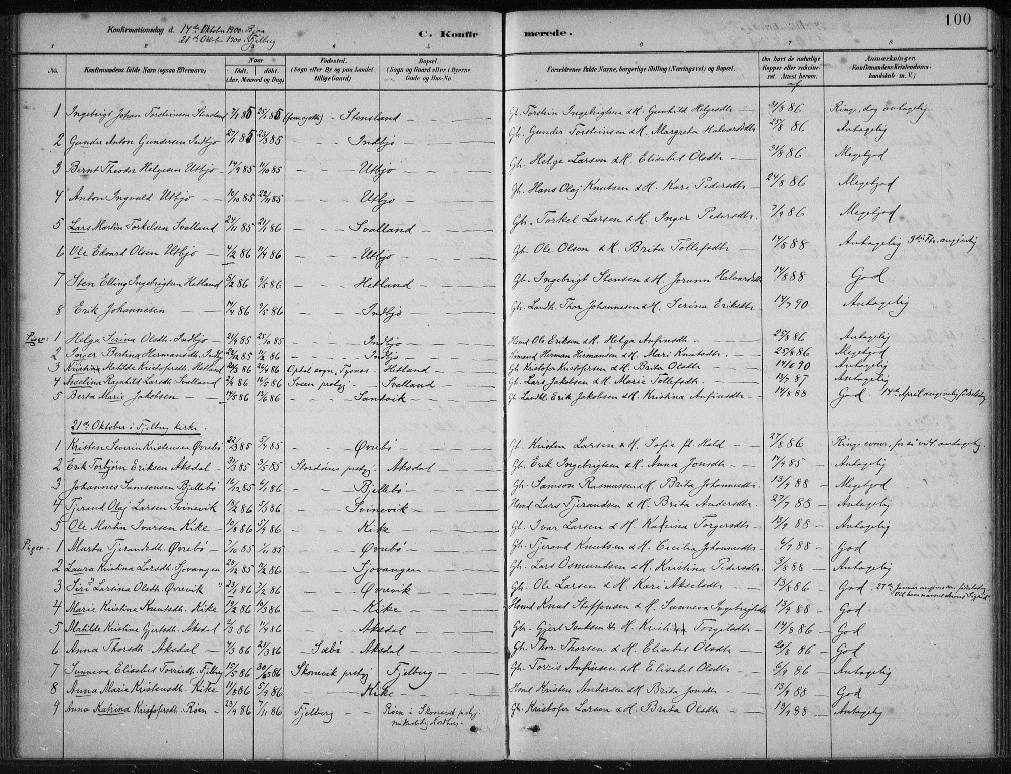 Fjelberg sokneprestembete, SAB/A-75201/H/Haa: Parish register (official) no. B  1, 1879-1919, p. 100
