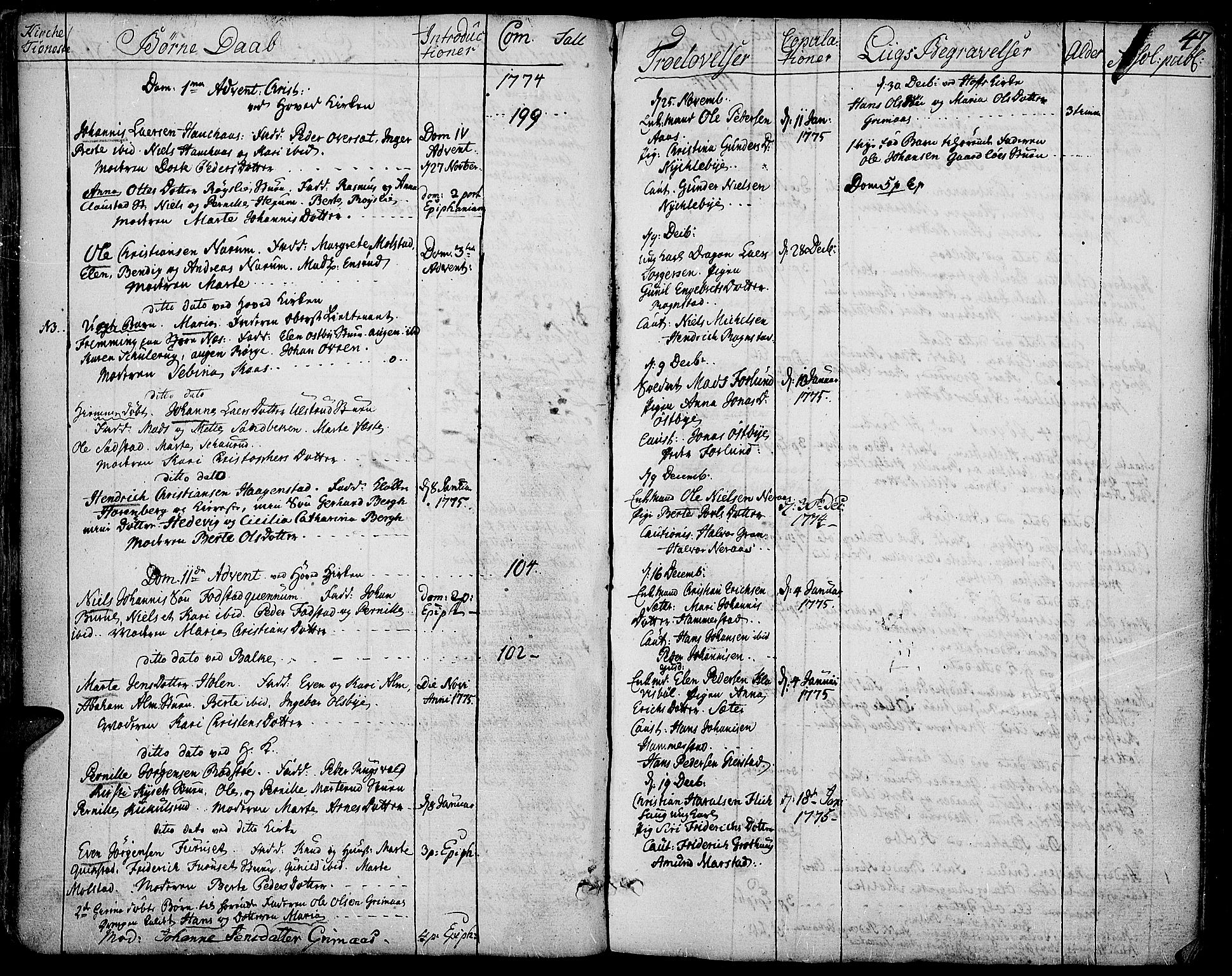 Toten prestekontor, AV/SAH-PREST-102/H/Ha/Haa/L0006: Parish register (official) no. 6, 1773-1793, p. 47