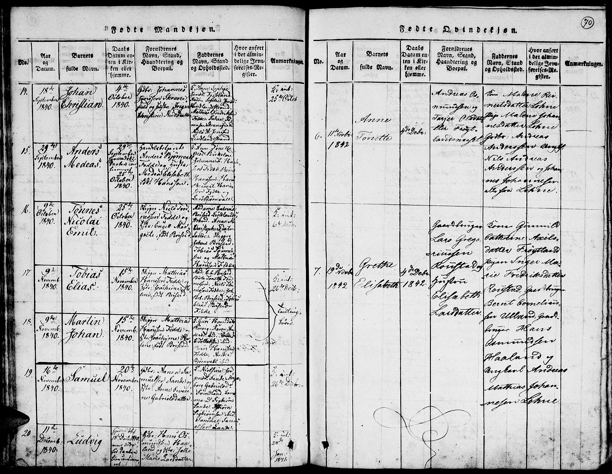 Kvinesdal sokneprestkontor, SAK/1111-0026/F/Fa/Faa/L0001: Parish register (official) no. A 1, 1815-1849, p. 70