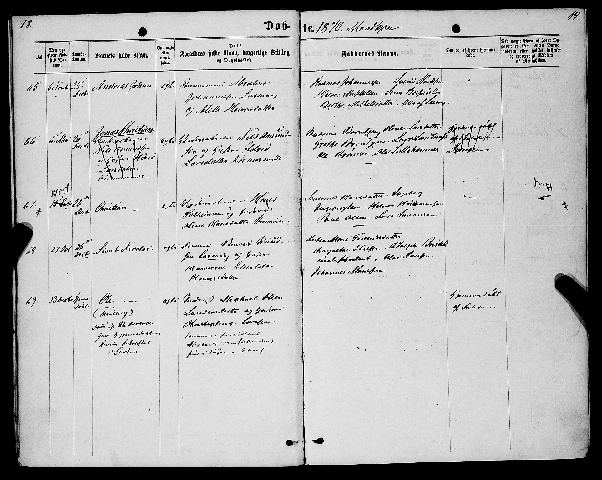 St. Jørgens hospital og Årstad sokneprestembete, AV/SAB-A-99934: Parish register (official) no. A 6, 1870-1878, p. 18-19