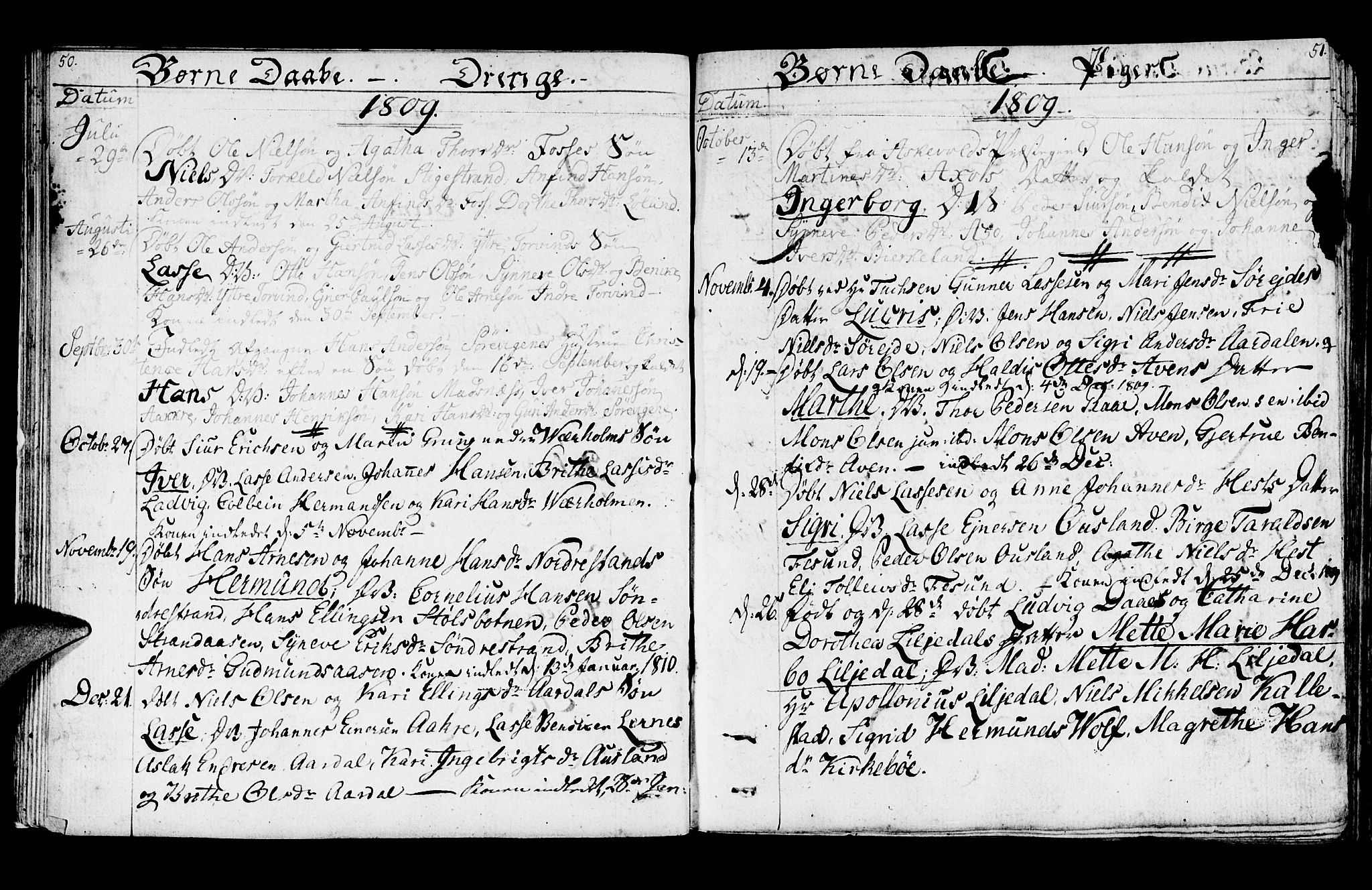 Lavik sokneprestembete, SAB/A-80901: Parish register (official) no. A 1, 1809-1822, p. 50-51