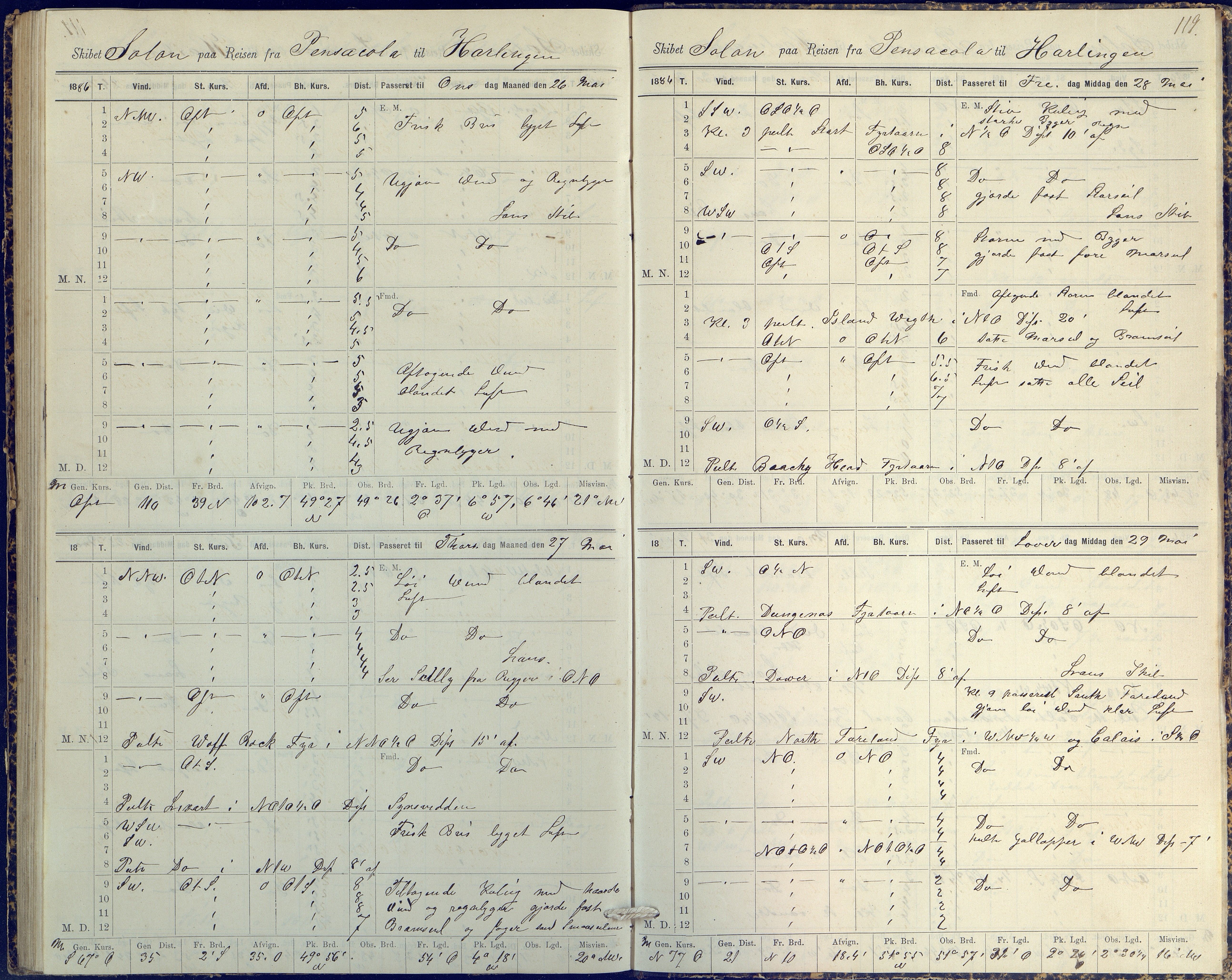 Fartøysarkivet, AAKS/PA-1934/F/L0331/0003: Solon (fregatt) / Solon (fregatt) skipsjournal 1884-1885, 1884-1885, p. 119