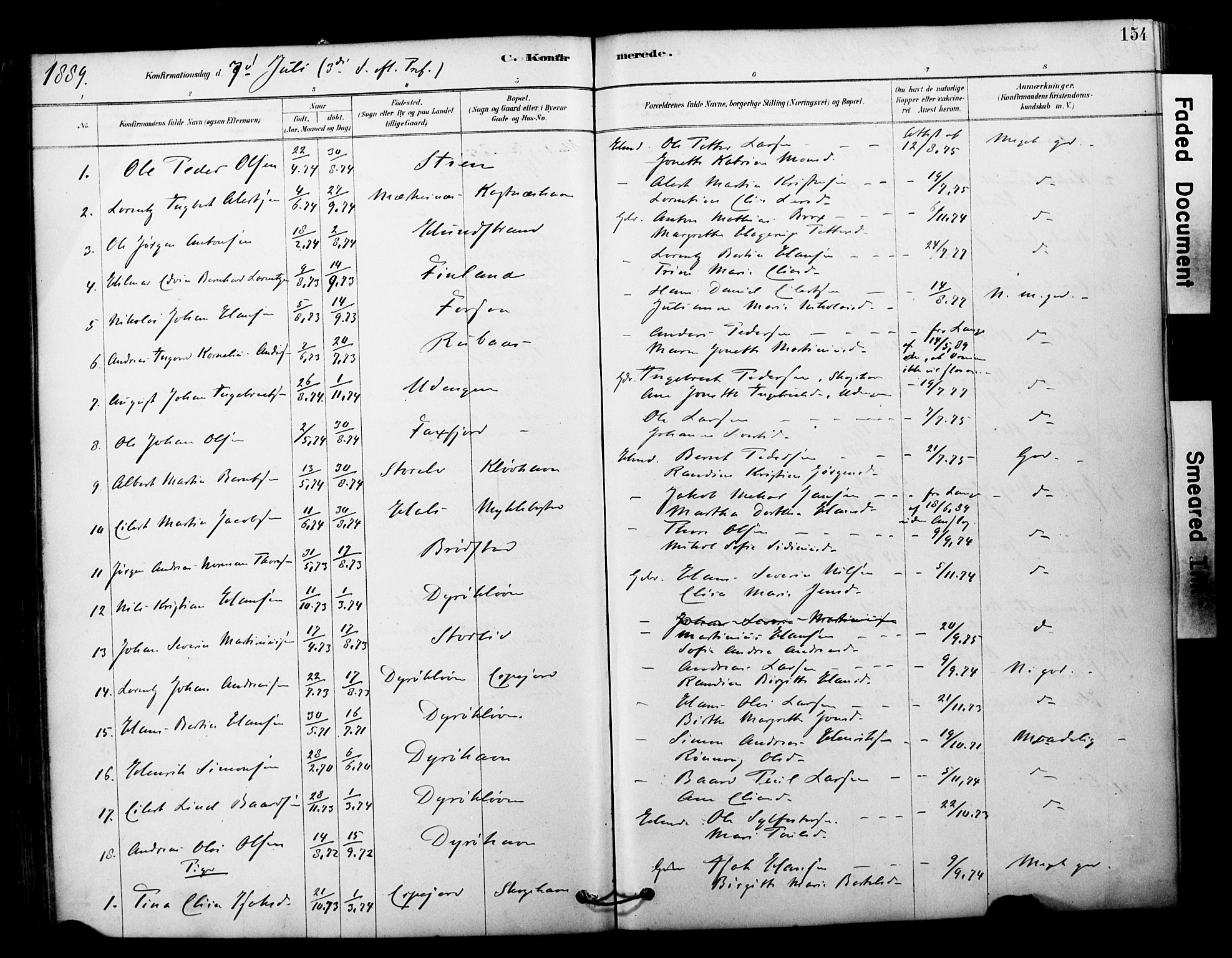 Tranøy sokneprestkontor, SATØ/S-1313/I/Ia/Iaa/L0011kirke: Parish register (official) no. 11, 1878-1904, p. 154