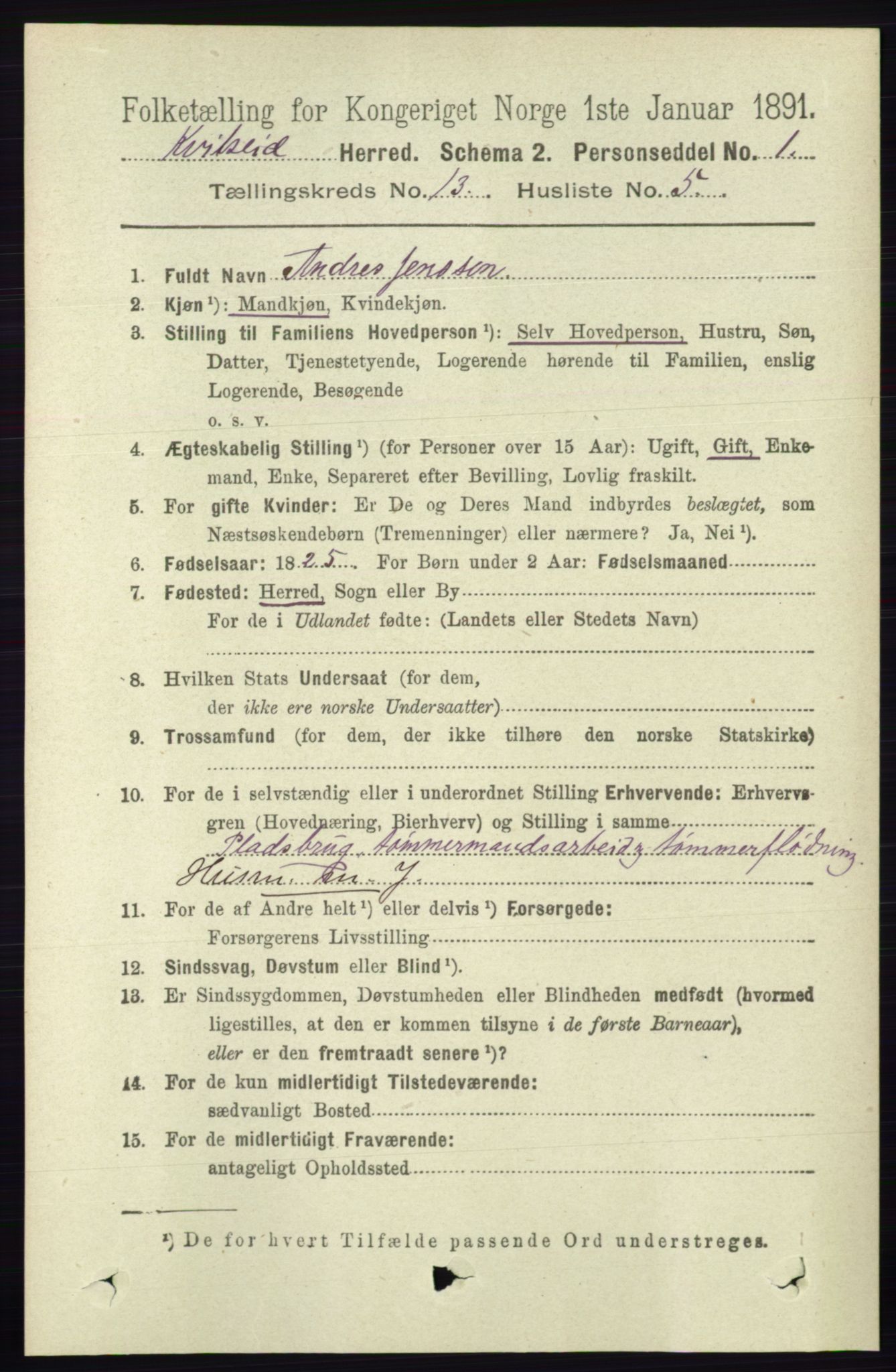 RA, 1891 census for 0829 Kviteseid, 1891, p. 3102