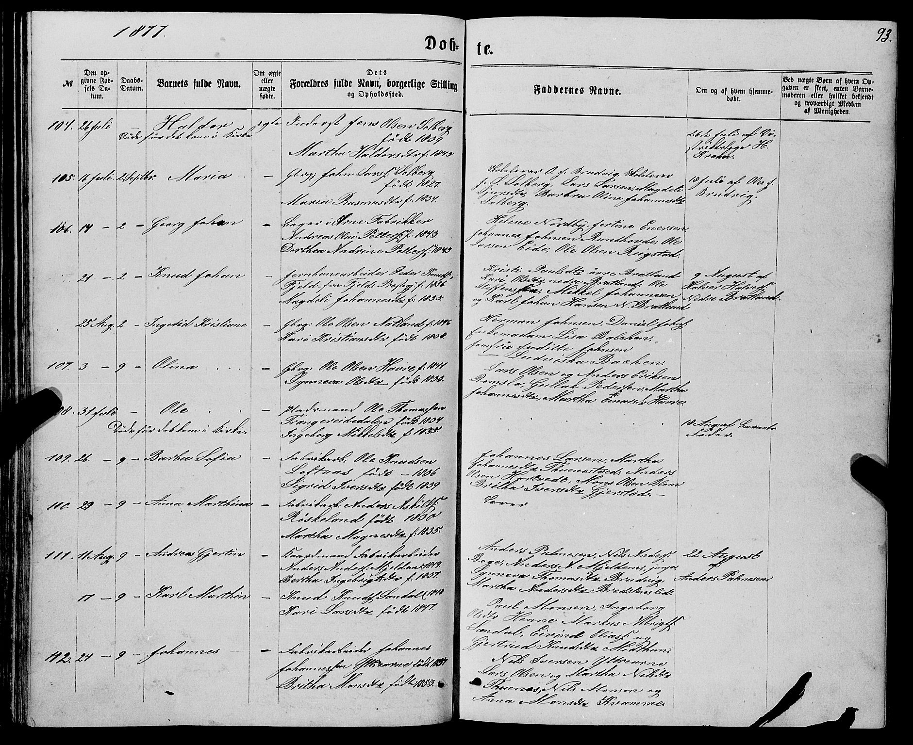 Haus sokneprestembete, AV/SAB-A-75601/H/Haa: Parish register (official) no. A 18, 1871-1877, p. 93